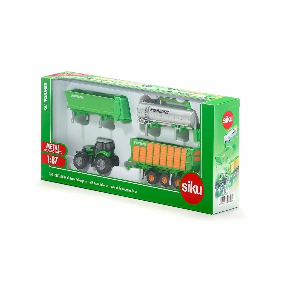 Siku 1848, DEUTZ-FAHR Traktor z zestawem przyczep Joskin, 1:87, Metal/Tworzywo sztuczne, Zielony