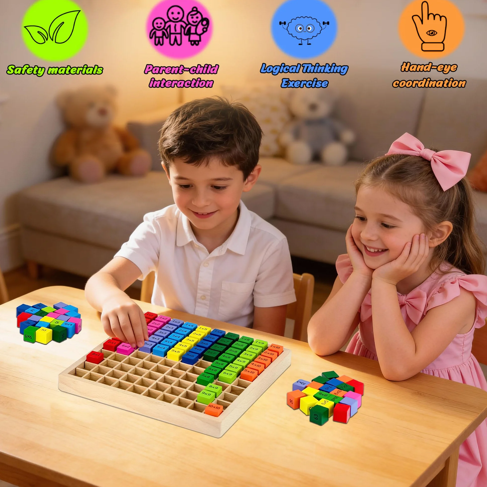 1 x 1 drewniana tablica do mnożenia, zabawka matematyczna, zabawka do mnożenia, zabawka dla dzieci, zabawka edukacyjna, prezent do szkoły, prezent dla dzieci w wieku 5, 6, 7 lat