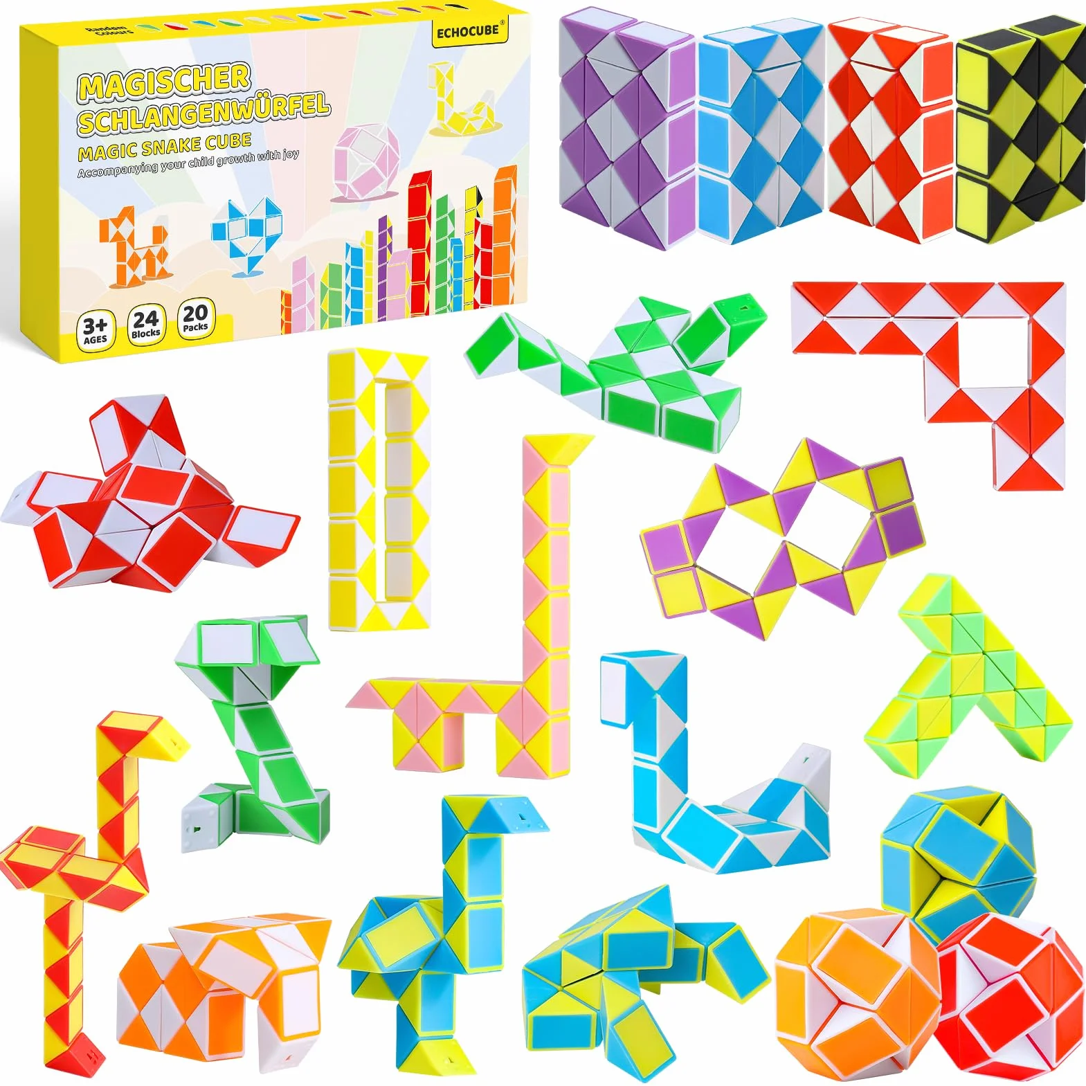 Magiczne kostki węża, 24-pak bloków, kostki prędkości węża, wypełniacz torby świątecznej, wąż puzzle zabawka, prezenty na imprezy dla dzieci (kolor