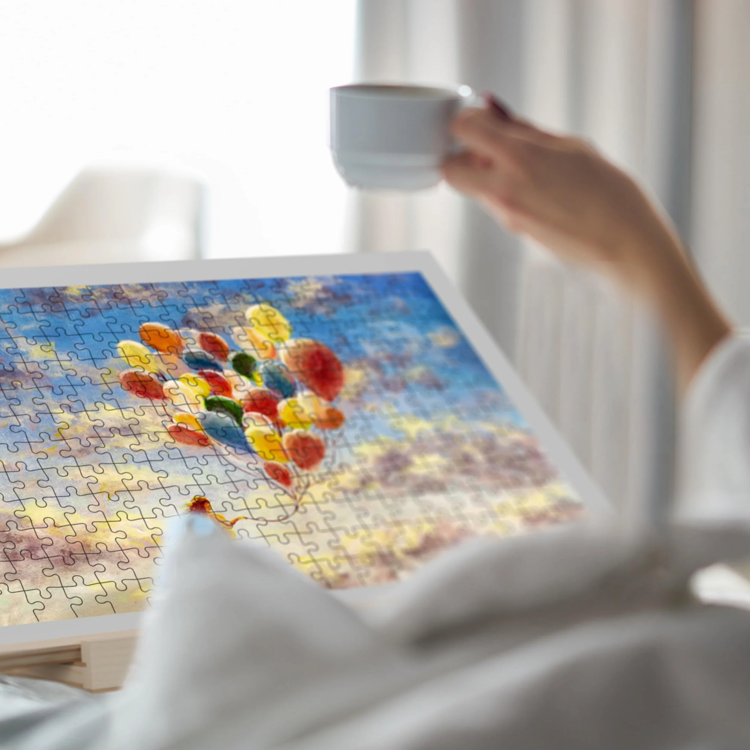 Relaxdays 2 szuflady, 1000 elementów, wychylna deska do puzzli, z systemem przechowywania, naturalny szary