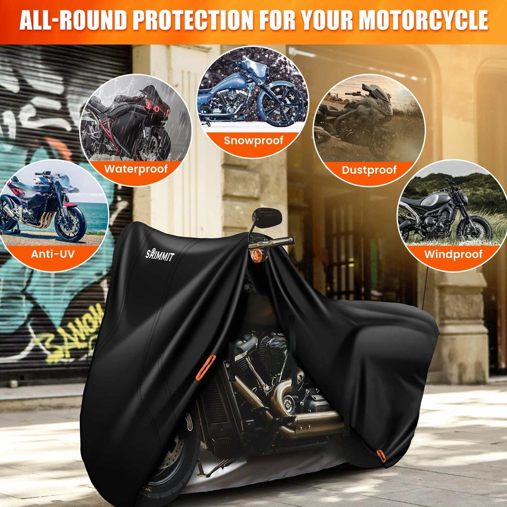 Wodoodporny pokrowiec na motocykl 420D z 5 paskami odblaskowymi