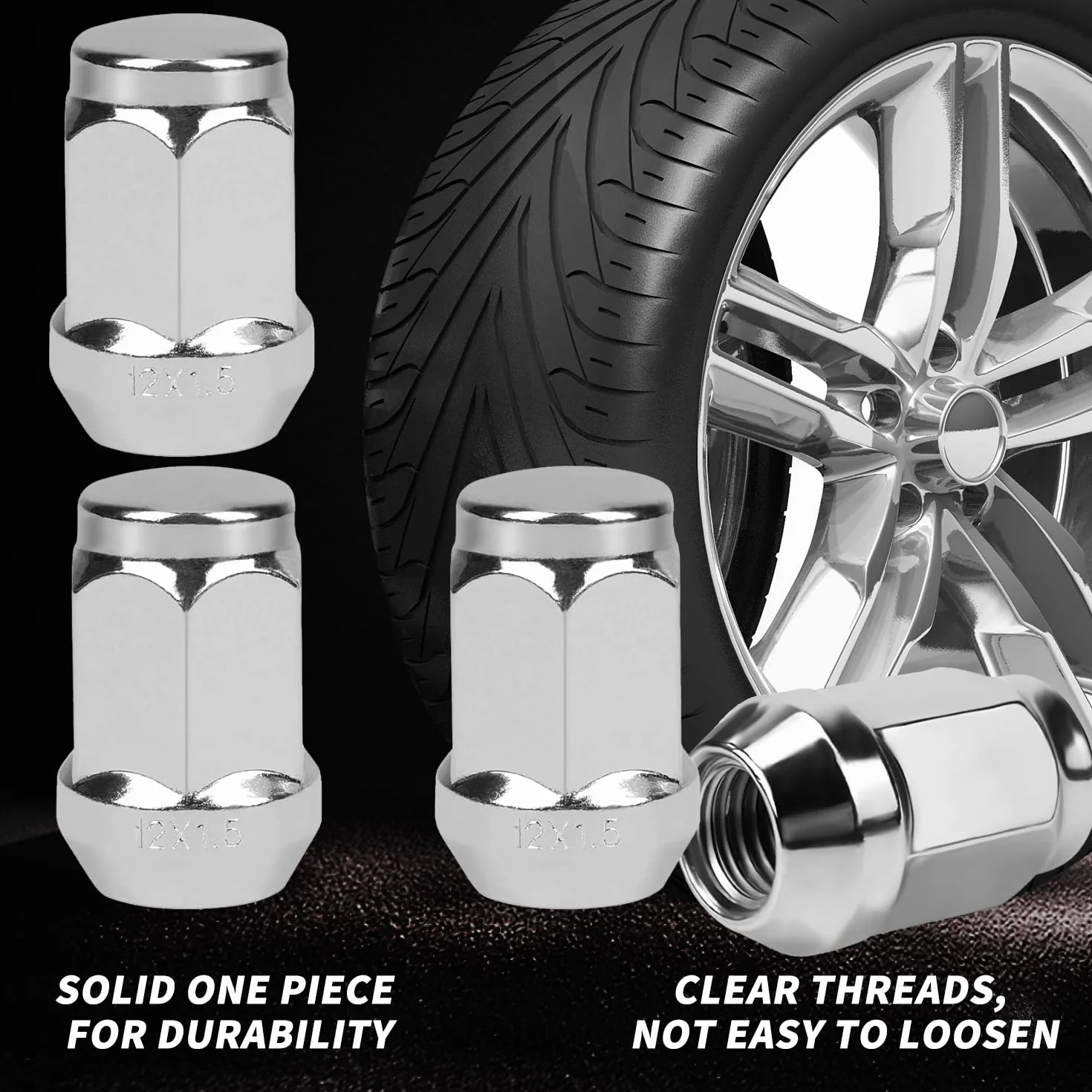 Nakrętki do kół M12 x 15 chromowane zamknięte stożkowe 60° 20 sztuk Ford Toyota Honda Mazda