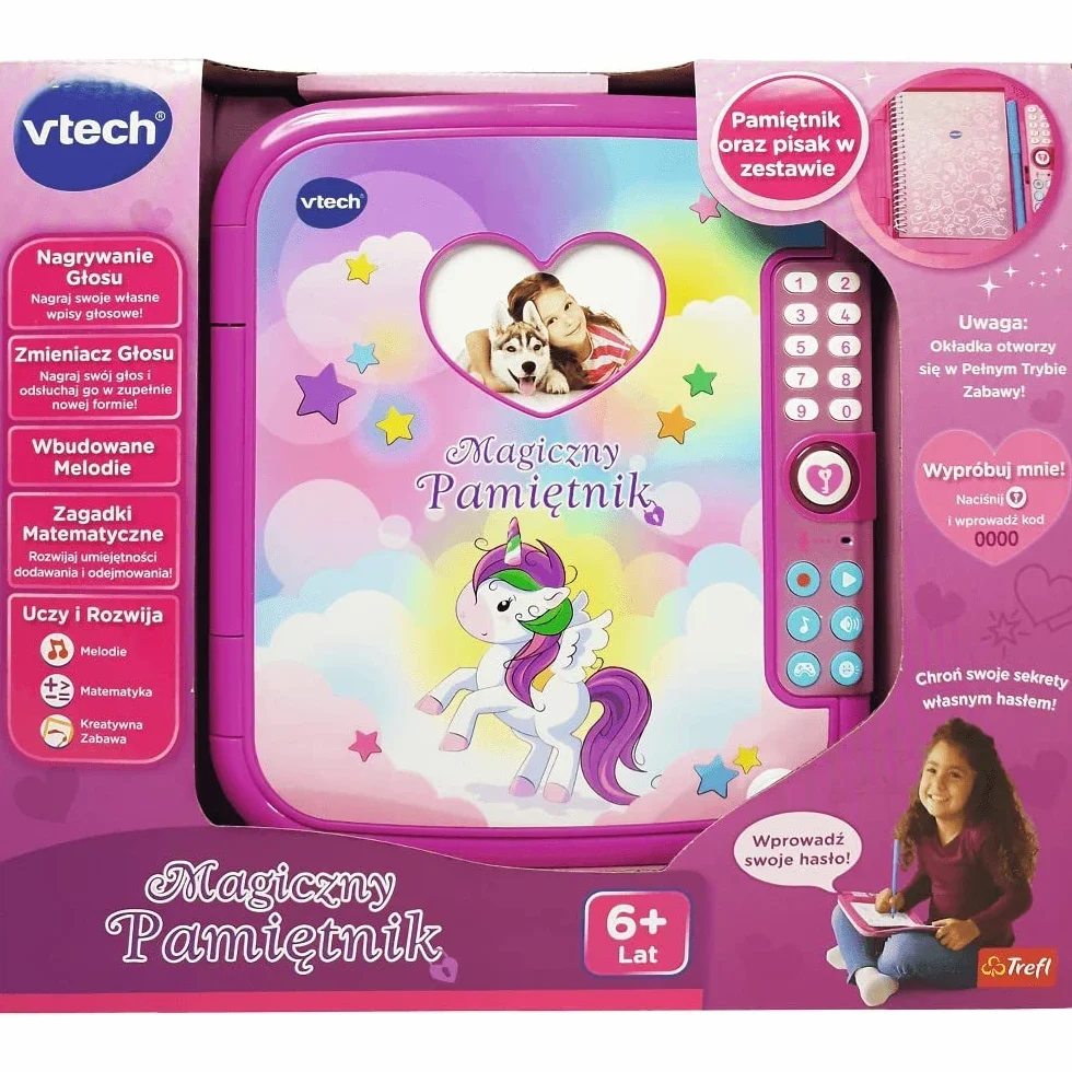 Trefl VTech - Magiczny Pamiętnik, Zabawka Interaktywna, Wyjątkowy Notes, Pamiętnik na Hasło, Miejsce na Zdjęcie, Zapisuj Sekrety, Zagadki Matematyczne, Zabawka dla Dziewczynki, dla Dzieci od 6 Lat