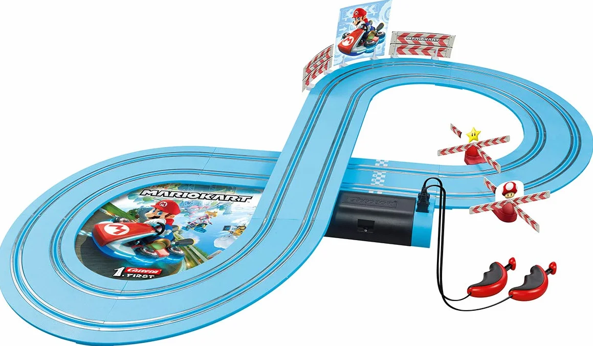 Carrera 20063026 First Nintendo Mario Kart zestaw dla małych dzieci elektryczny tor wyścigowy 2,4 m z samochodami zabawkowymi Mario & Yoshi z kontrolerem ręcznym i częściami toru dla dzieci od 3 lat