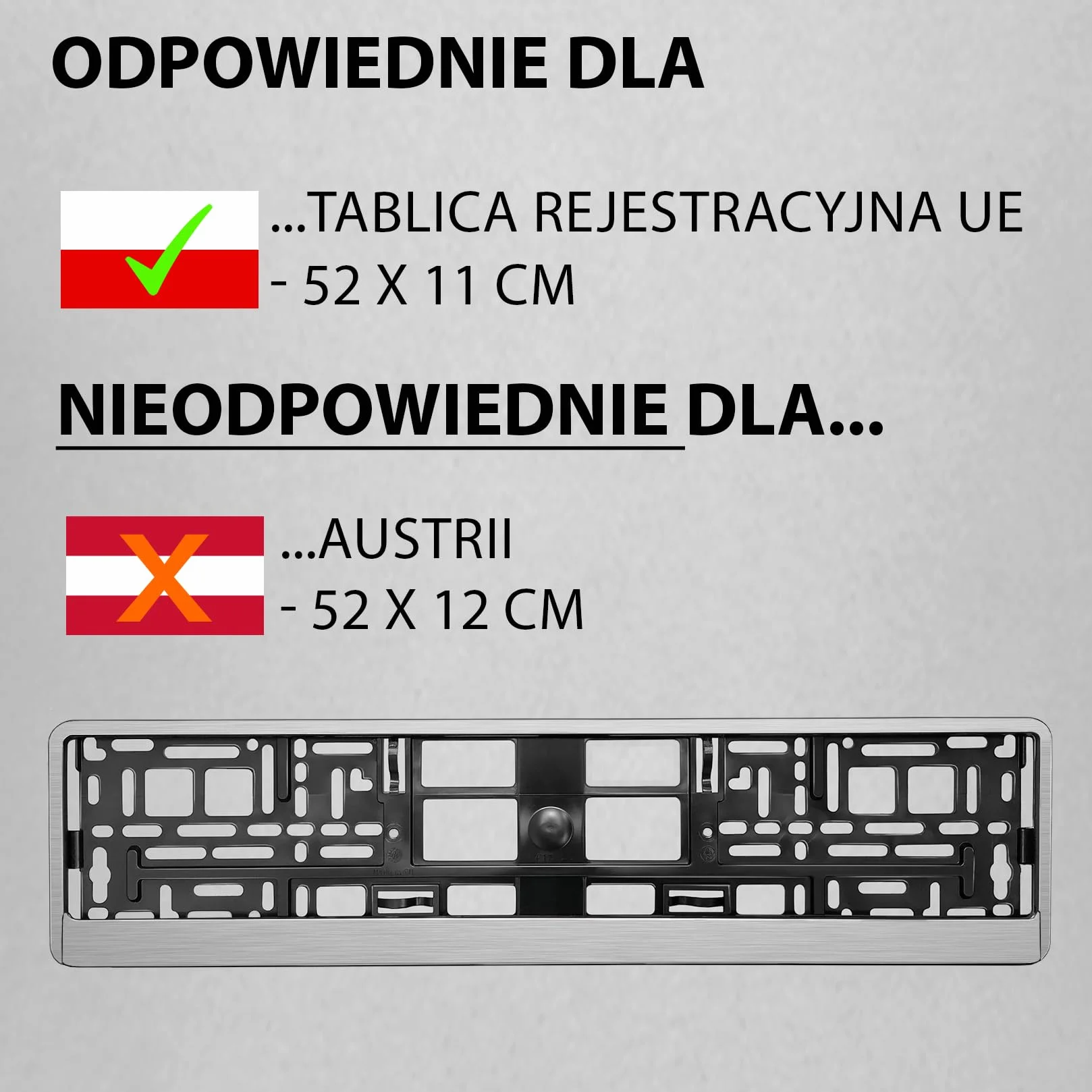 Uchwyt tablicy rejestracyjnej 520x110 mm chrom czesany 2 szt. Ramka do tablic rejestracyjnych
