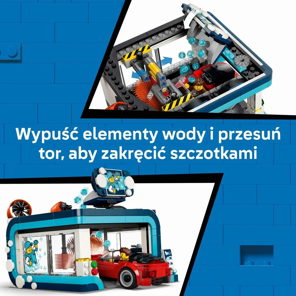 LEGO City Automatyczna myjnia samochodowa, zabawka konstrukcyjna dla dziecka, zestaw z 2 samochodami, pomysł na prezent dla chłopca lub dziewczynki od 6 lat 60497