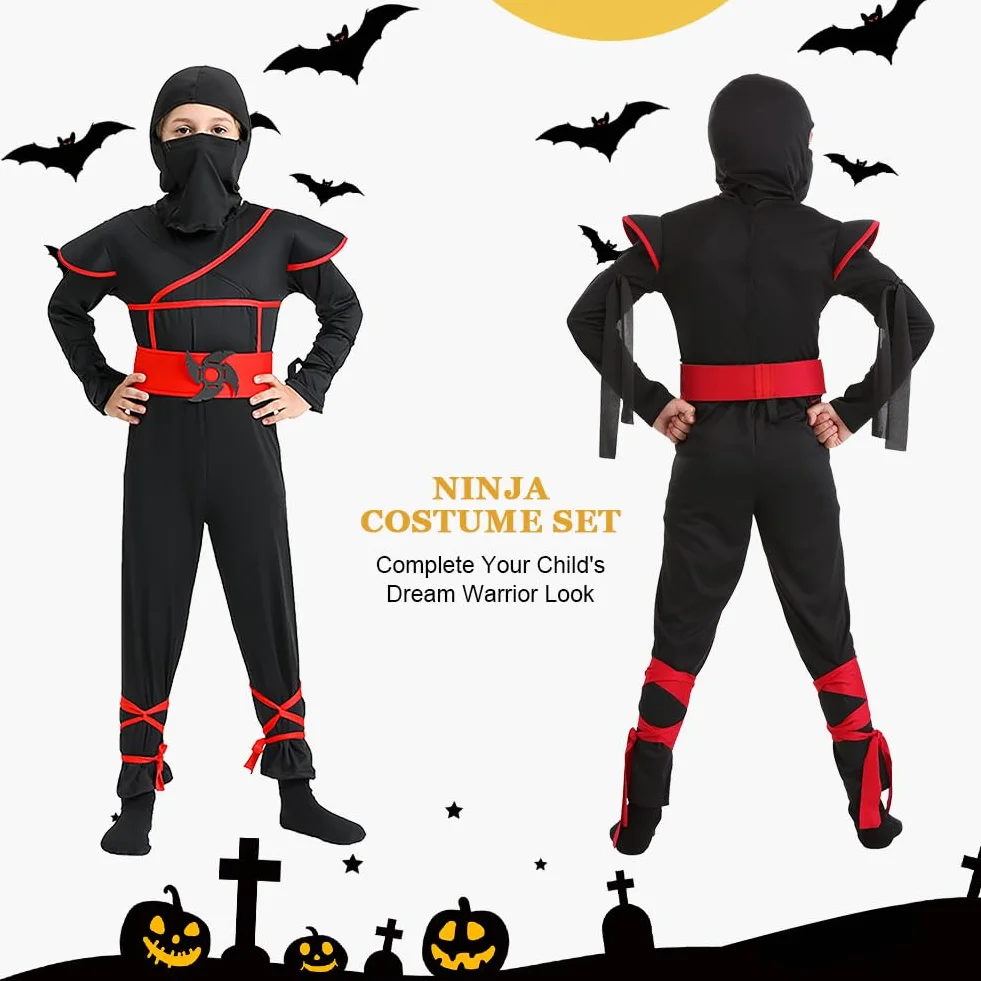 AOOWU Kostium ninja dla dzieci, kostium ninja, Deluxe, zestaw z pianką ninja, akcesoria, zabawki, kostium na Halloween, dla dziewcząt i chłopców