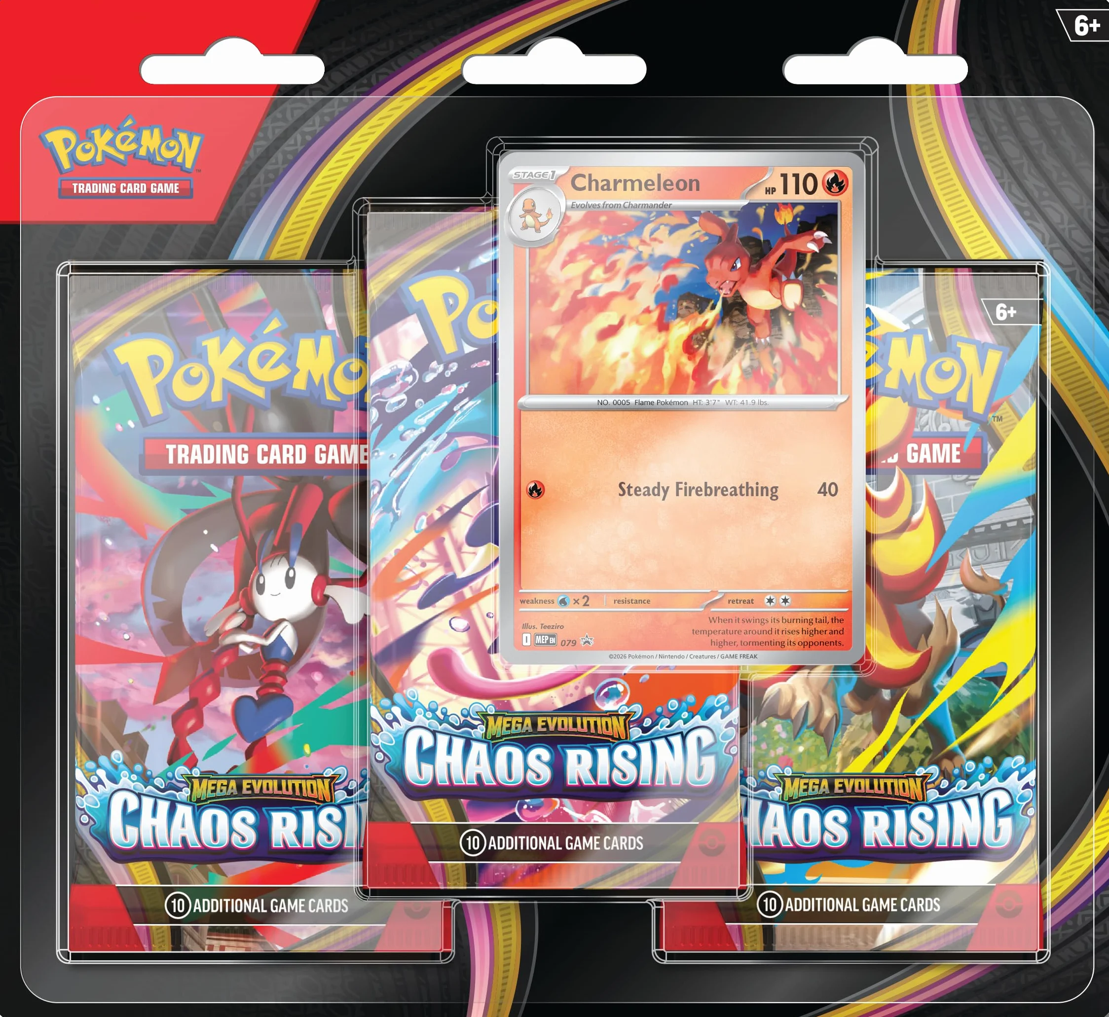 Pokémon TCG: Mega Evolution - Potrójny pakiet Chaos Rising (1 foliowa karta promocyjna i 3 pakiety wzmacniające)
