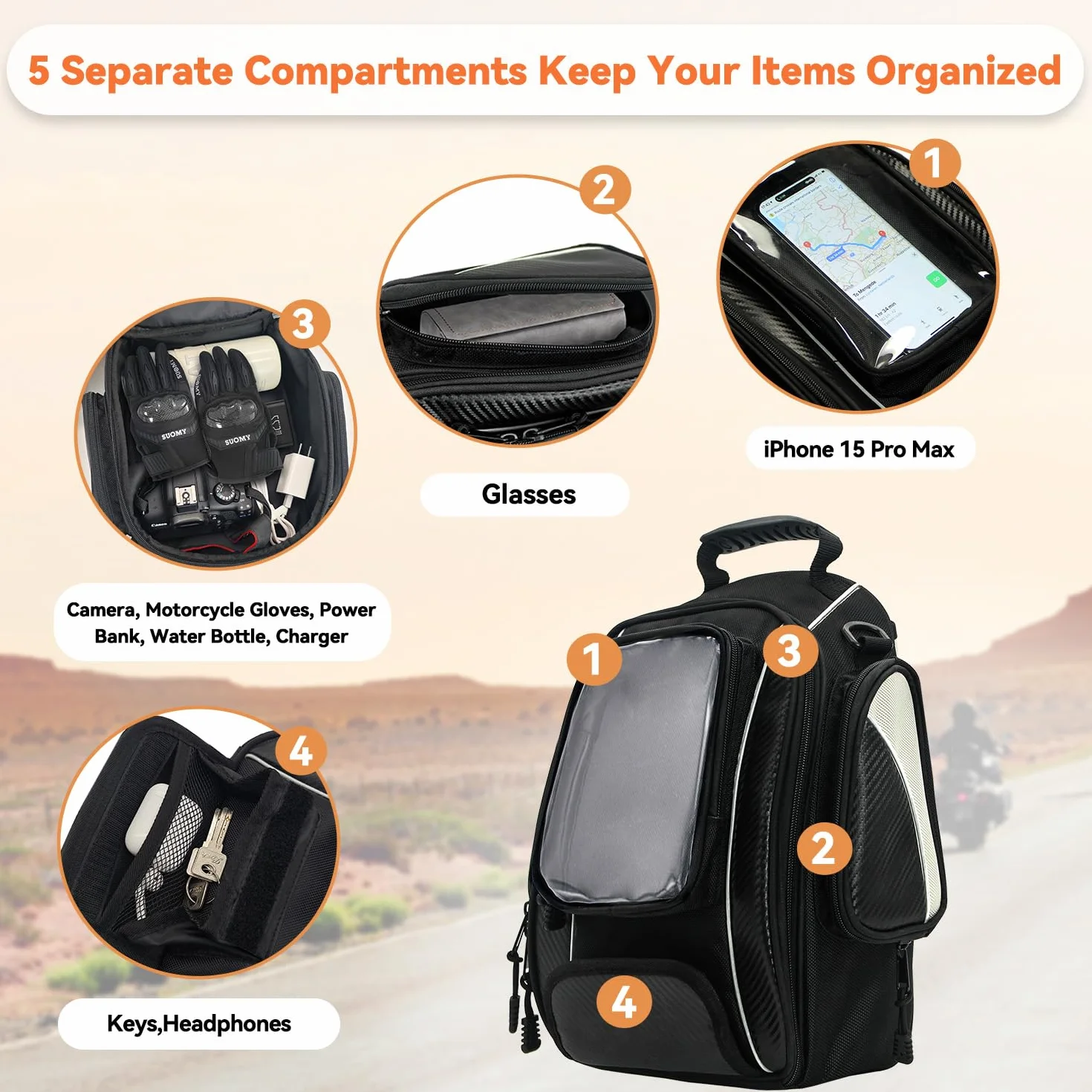 Dracarys Magnetic Motorcycle Tank Bag - Oxford czarna torba na motocykl, podróżna, outdoorowa torba sportowa, bagaż, mocna magnetyczna do większości motocykli