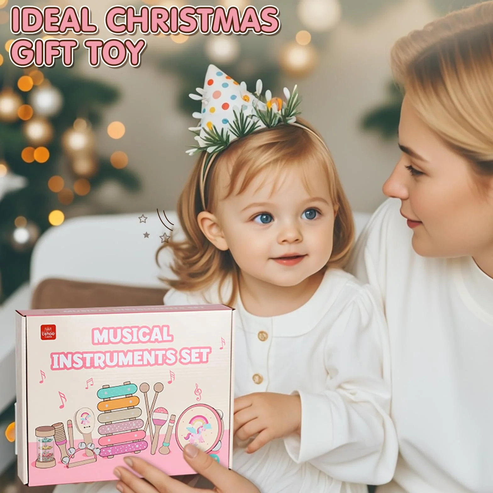 Lehoo Castle Drewniane instrumenty muzyczne dla dzieci, zabawki muzyczne Montessori dla dzieci w wieku 1-3 lat, marakasy ksylofon tamburyn, zestaw instrumentów perkusyjnych, 18 m +