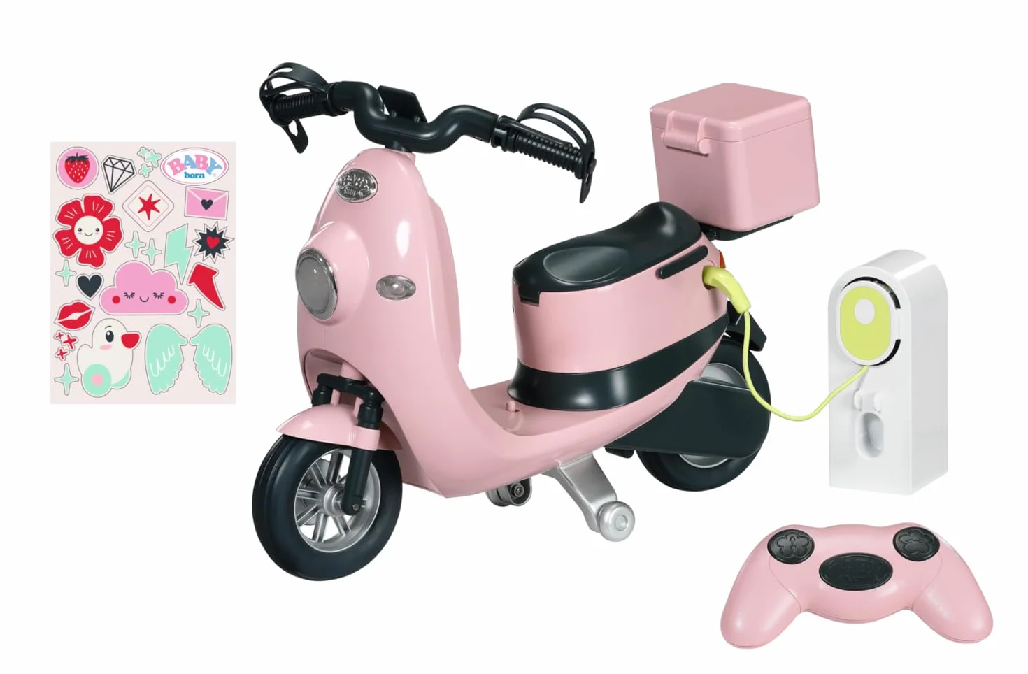 BABY born E-Scooter - Zdalnie sterowana hulajnoga z akcesoriami w zestawie, zasilana bateriami, pasuje do wszystkich nadgarstków o obwodzie 43 cm