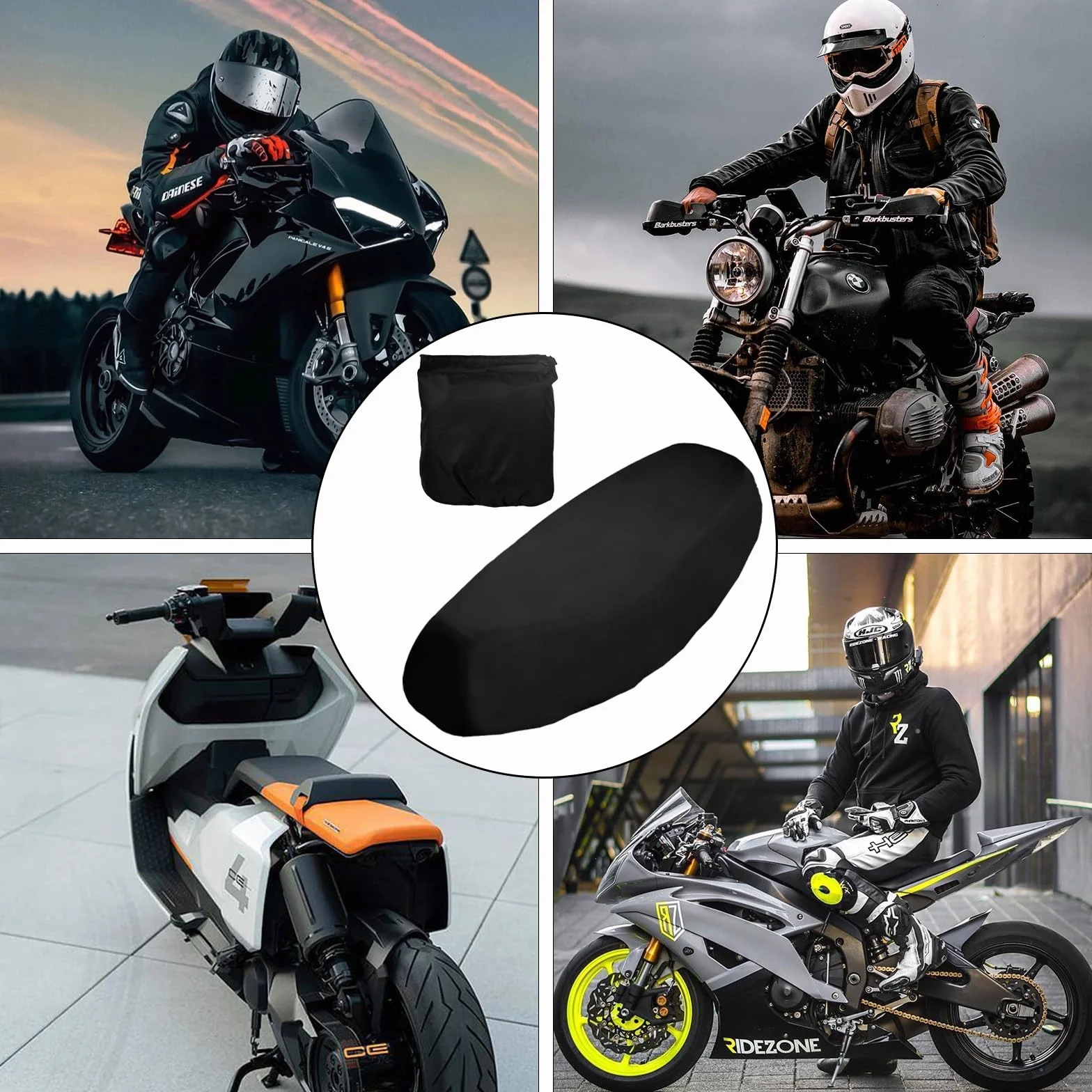 Uniwersalny pokrowiec na siedzenie motocykla, wygodne pokrowce na siedzenia skutera, ochrona przed słońcem, pokrowiec na fotel motocyklowy, czarny, wodoszczelny, elastyczny poliestrowy pokrowiec na