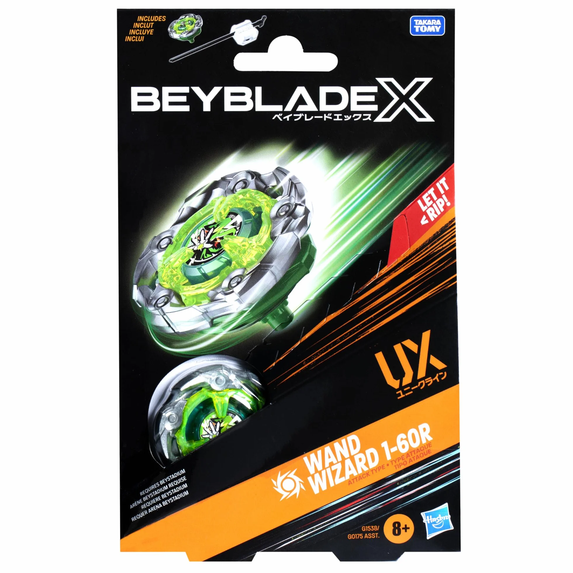 Pakiet startowy Beyblade X Wand Wizard 1-60R UX, bączek i wyrzutnia