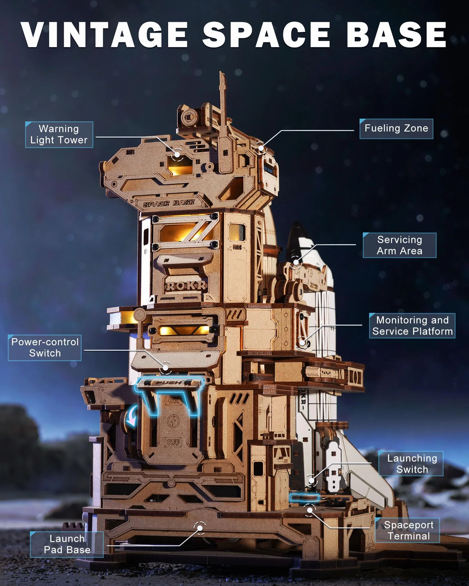 ROKR Puzzle 3D, wahadłowiec kosmiczny, drewniane zestawy modeli dla dorosłych, zestawy modelarskie, prezenty urodzinowe dla dzieci i dorosłych, prom kosmiczny, LKA02