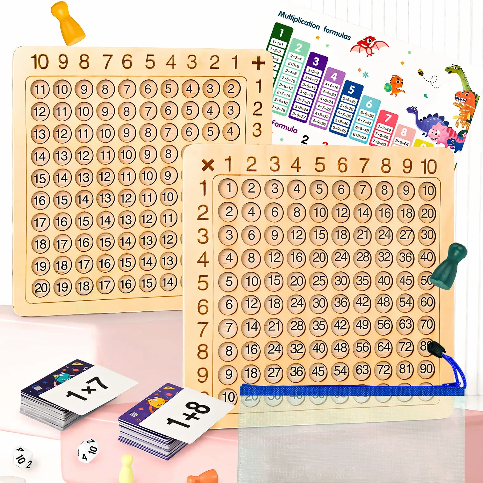 OneNine Montessori zestaw do rozmnażania i dodawania drewna, 2 w 1, 1 x 1, do nauki mnożenia, do wczesnej edukacji