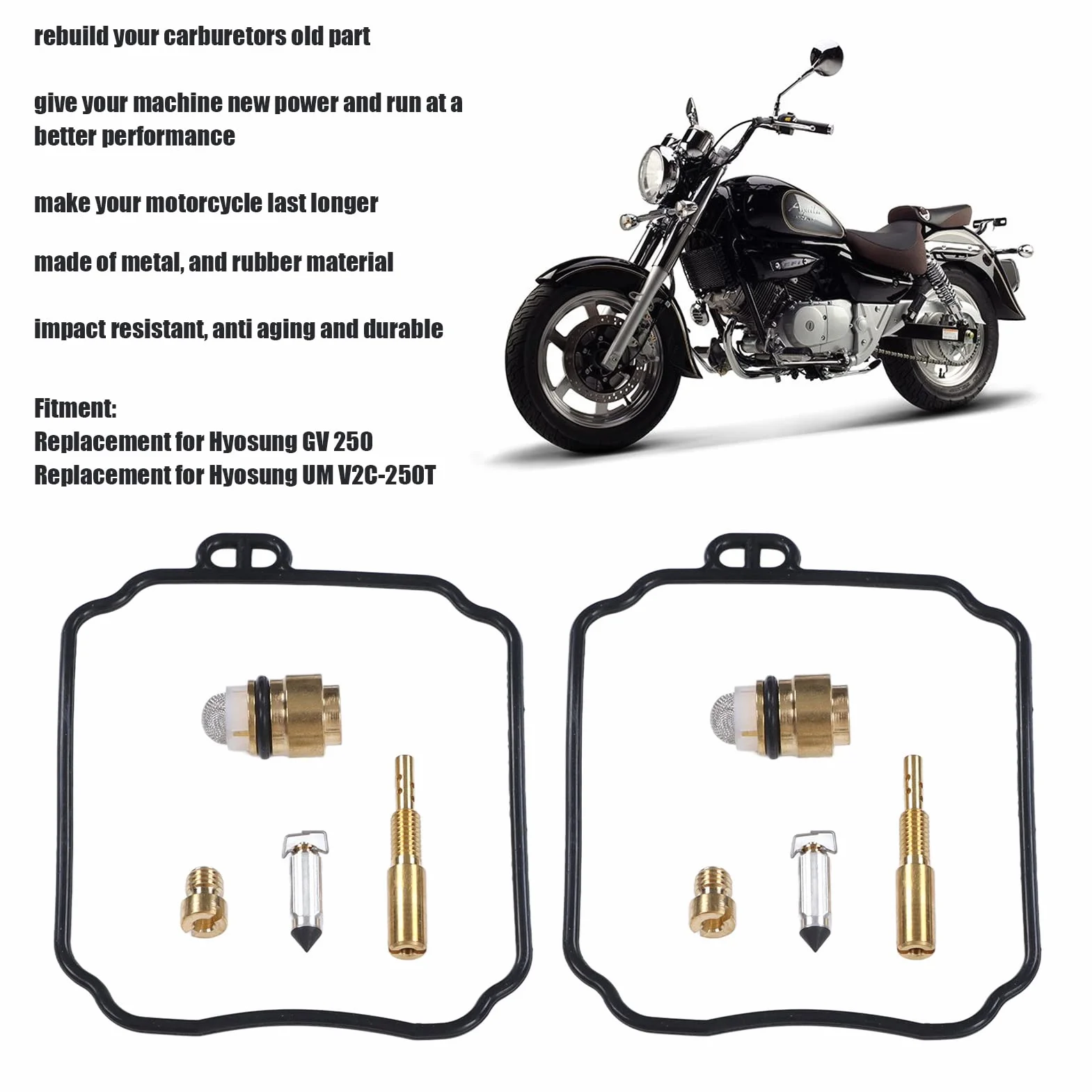 Zestaw do Regeneracji Gaźnika， Zestaw Naprawczy Gaźnika Metal Rubber Carb Rebuild Zestaw Naprawczy Wymiana dla Hyosung GV 250