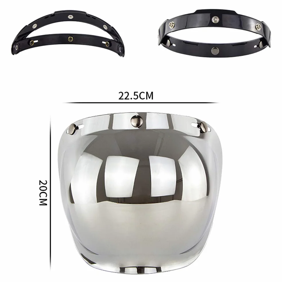 Wizjer Motocyklowy Wiatroszczelna Soczewka PC 3 Uchwyty Zatrzaskowe Bubble Retro do Kasku Otwartego Srebrny