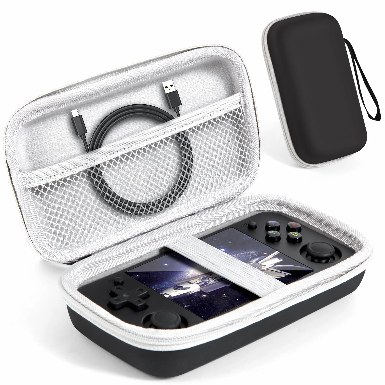 Astarama Twarda torba do przenoszenia RG35XX H przenośnej konsoli do gier, torba do przechowywania z tworzywa EVA z kieszenią z siatki na kartę SD, kabel USB typu C, podręcznik użytkownika (może nie
