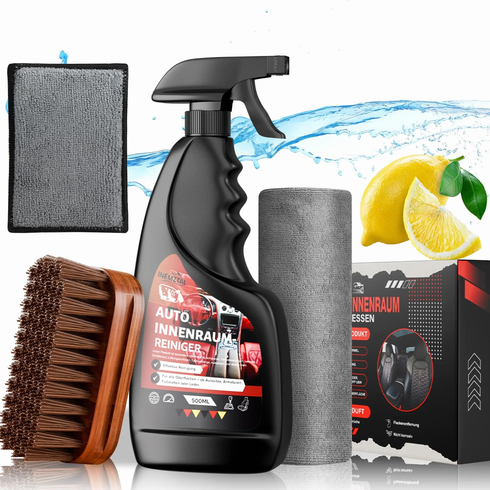 Zestaw do czyszczenia wnętrza samochodu 500 ml ściereczki z mikrofibry 40x40 cm