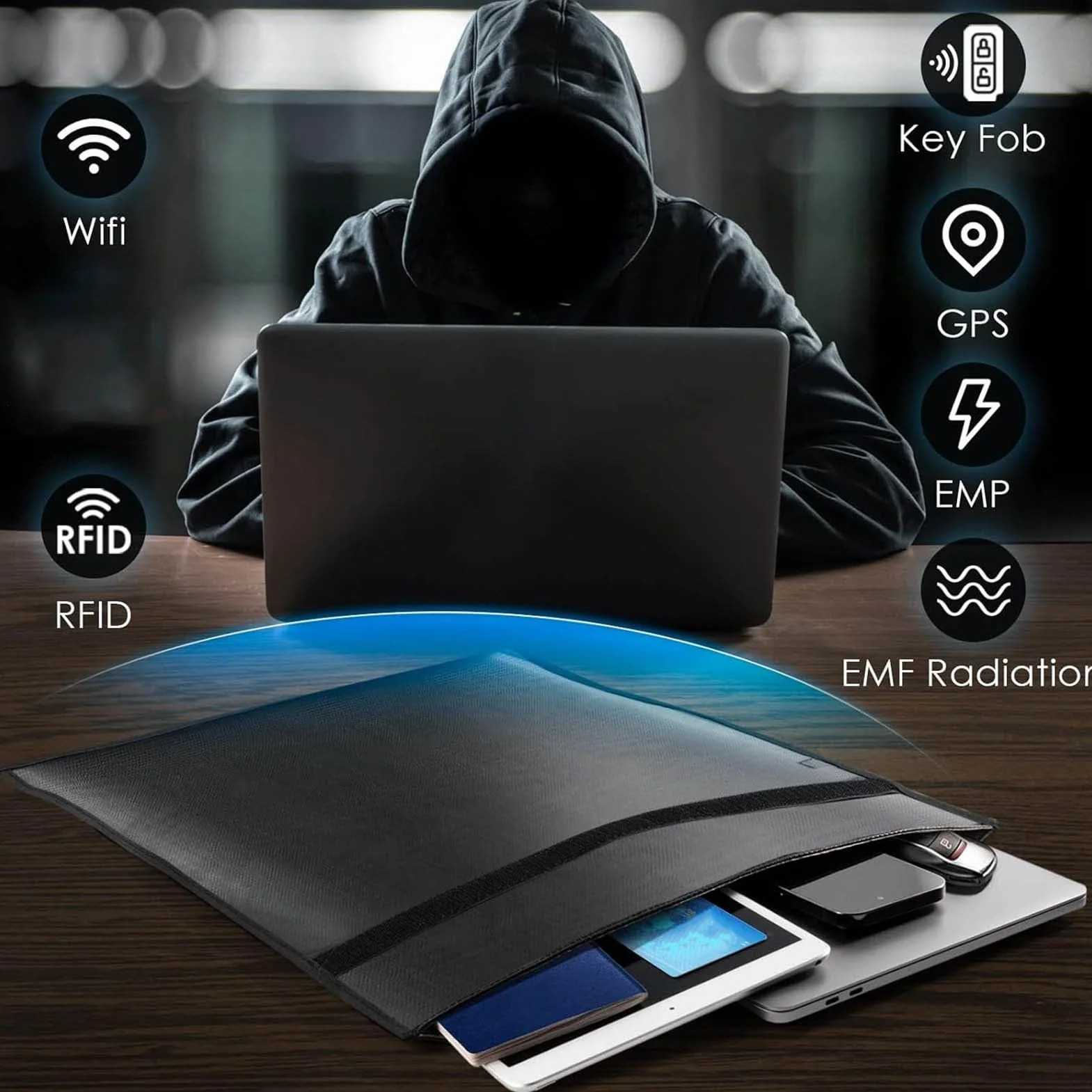 Torby Faradaya Ognioodporne Sygnały Blokujące, 2 Sztuki Toreb Faradaya Skuteczne Przeciwko Hakerom, śledzeniu, NFC/WiFi/Bluetooth, Klatka Faradaya Odpowiednie Laptopy, Telefony