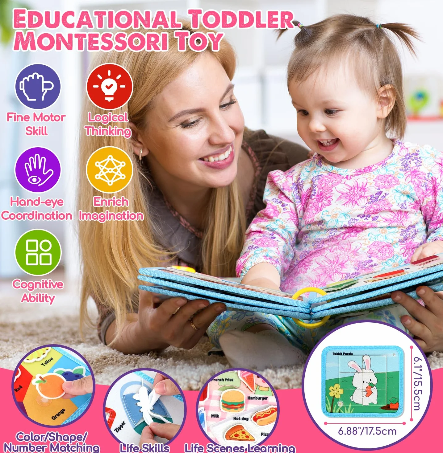 Lehoo Castle Busy Board Montessori zabawka dla dzieci od 1, 2, 3 lat, zabawka motoryczna, 12 w 1, Busy Quiet Book, prezent dla chłopców i dziewczynek, zabawka edukacyjna, deska motoryczna do podróży,