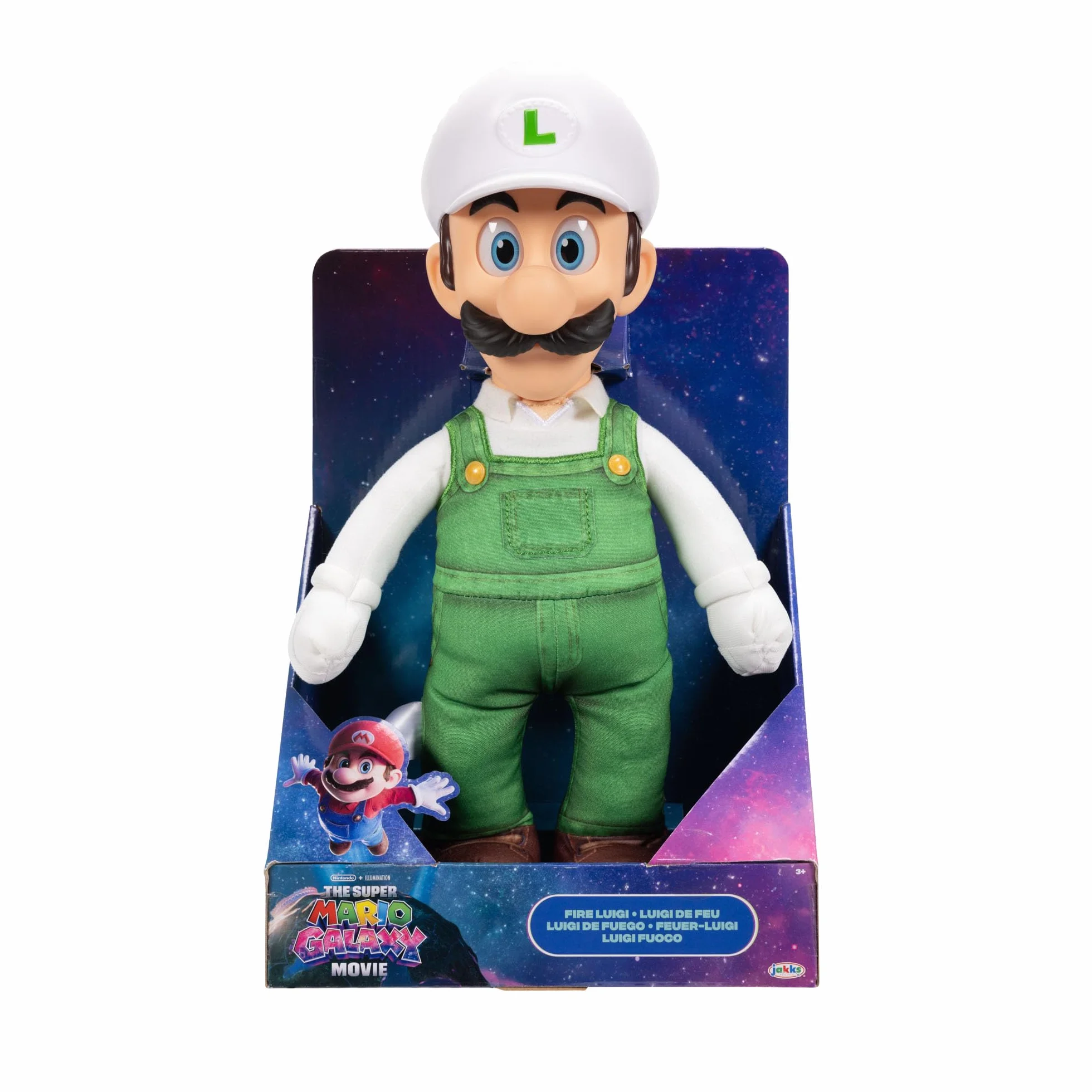 Pluszowa figurka Luigi Fire Poseable z filmu Super Mario Galaxy, 38 cm, oficjalna licencja Jakks Pacific, pluszowa figurka z rzeźbioną głową Roto, kolekcjonerska figurka Nintendo, 3+
