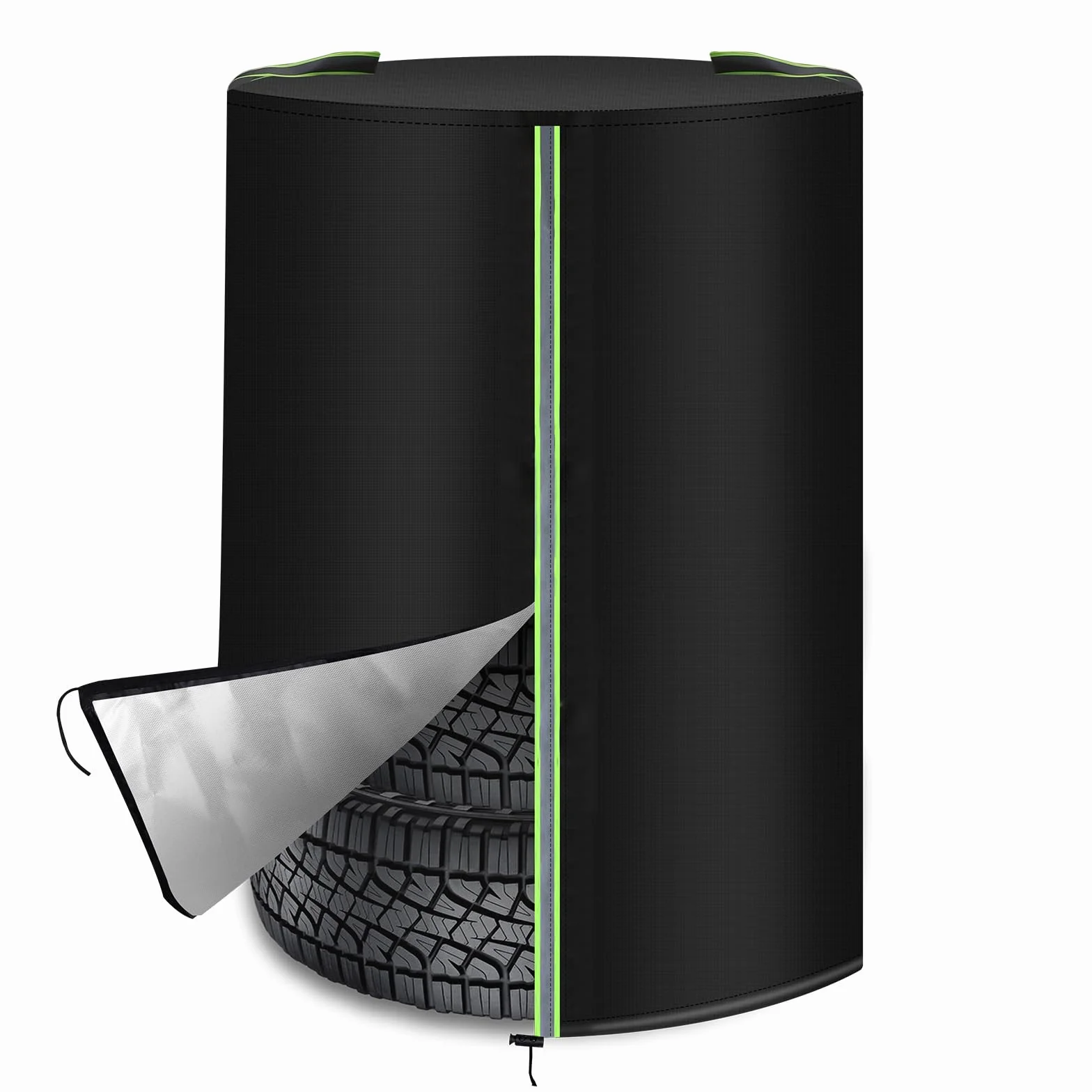Zocipro Pokrowiec na opony z odblaskowymi paskami, Ø 72 cm x wys. 117 cm, uniwersalna torba na opony samochodowe na 4 opony, 210D Oxford, osłona na opony z zamkiem błyskawicznym i tunelem, czarna