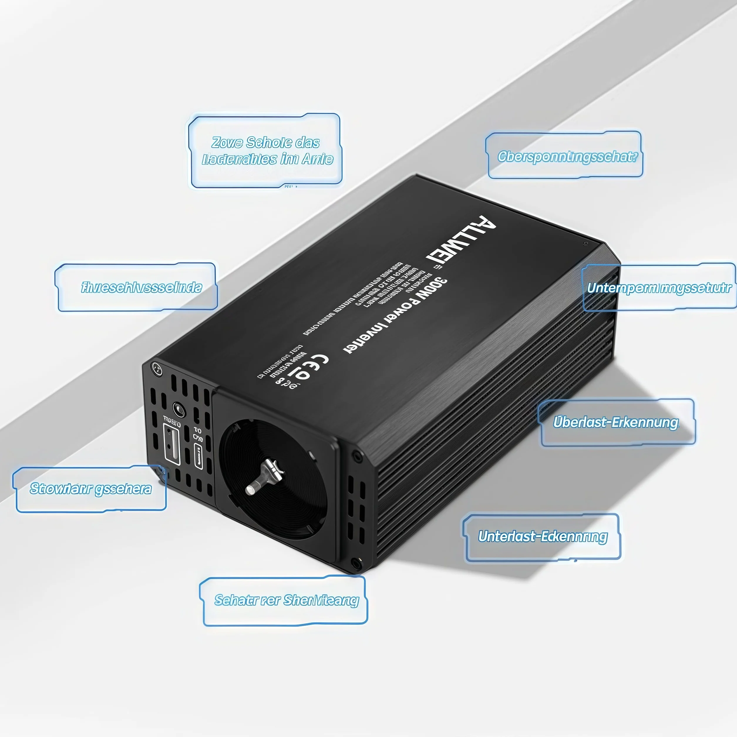 ALLWEI Przetwornica napięcia 300 W, 12 V na 230 V, przetwornica napięcia z przyłączem typu C i USB, inwerter 12 V 220 V, gniazdo samochodowe do samochodu, ładowania telefonów komórkowych, laptopów i
