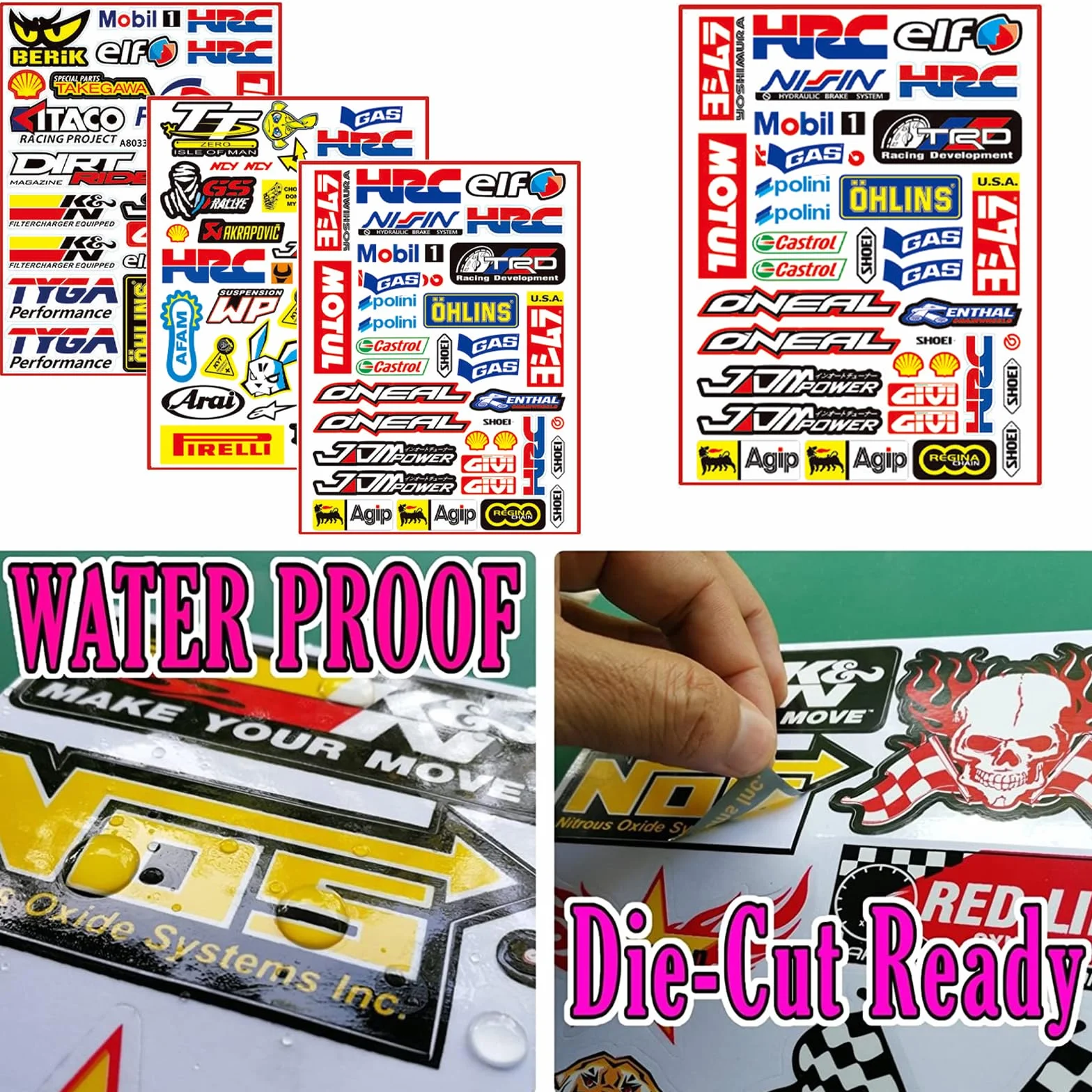 Naklejki na motocykl, 3 zdjęcia, sponsorzy, motocross, sporty motorowe, na kask rowerowy, naklejki winylowe, odpowiednie dla motocykl, deskorolkę, samochód, kask na skuter