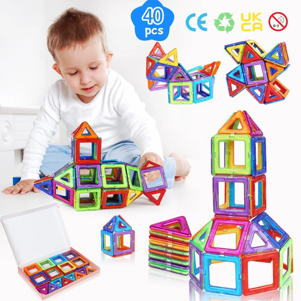 OSDUE Montessori magnetyczne klocki, 40 elementów, zabawka magnetyczna, zabawka edukacyjna, prezent