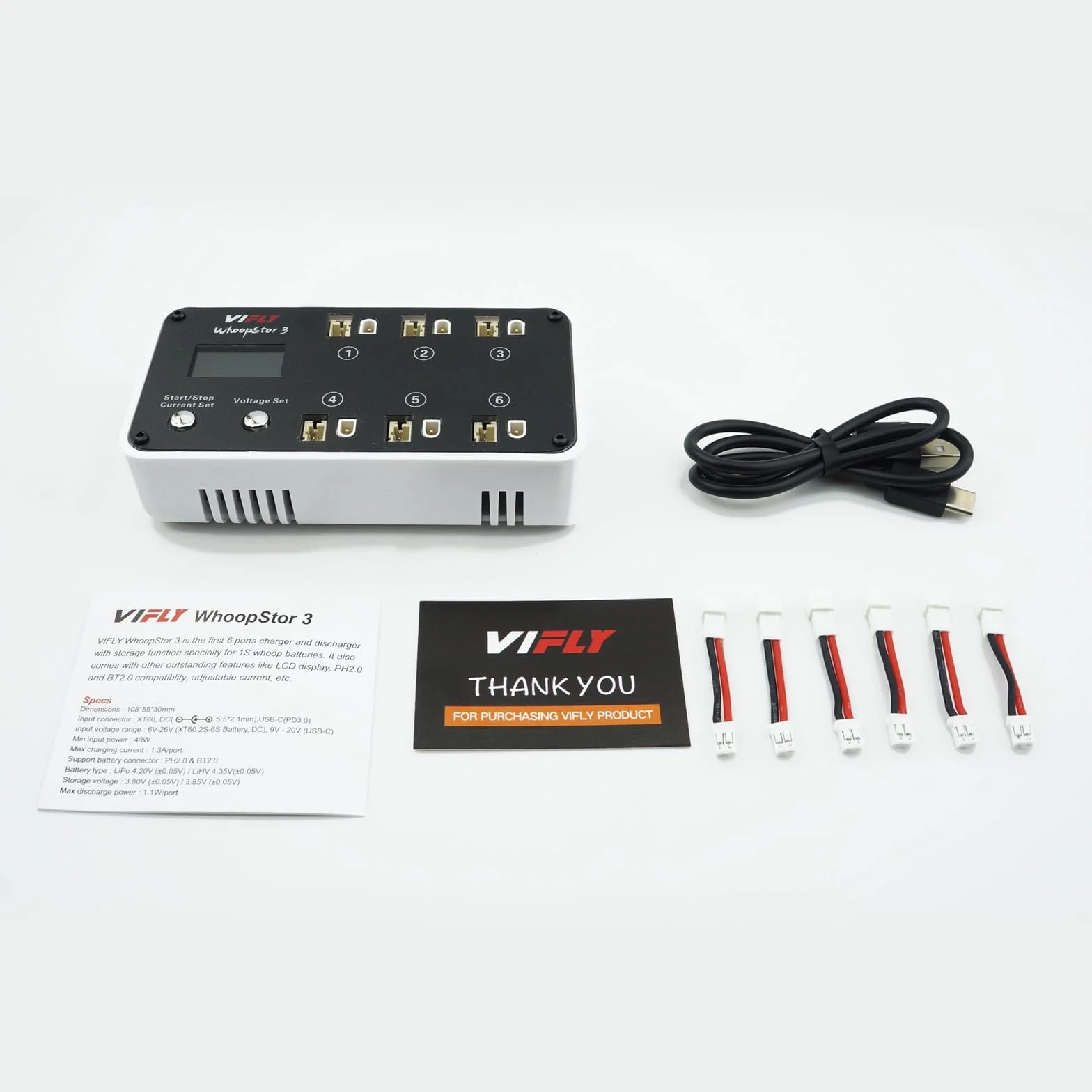VIFLY WhoopStor V3 1S Ładowarka do magazynowania i rozładowywania akumulatora LiPo z wyświetlaczem LCD Mała ładowarka Whoop z łącznikami PH2.0 i BT2.0