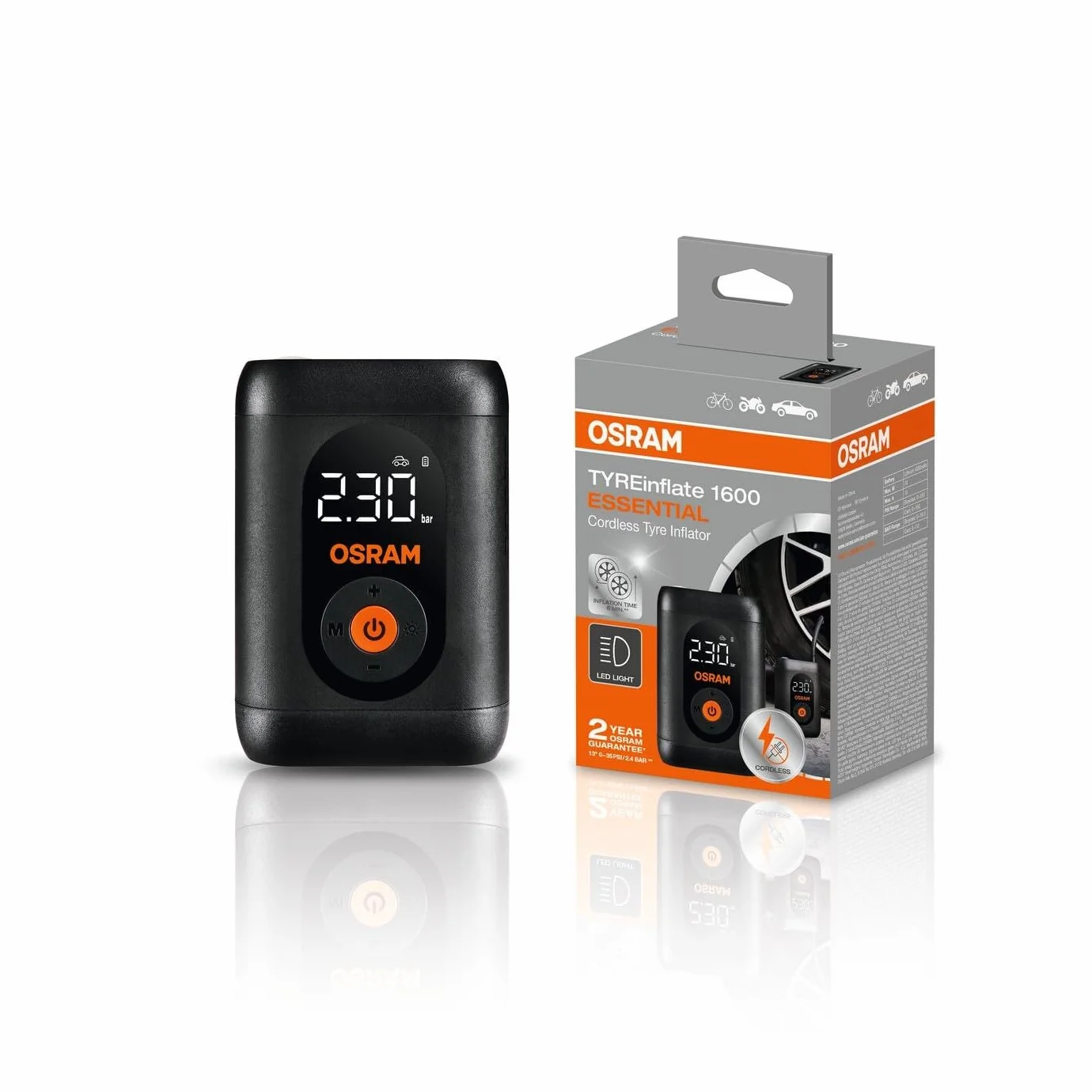 OSRAM TYREinflate 1600 ESSENTIAL bezprzewodowa cyfrowa pompka do opon 20 cm