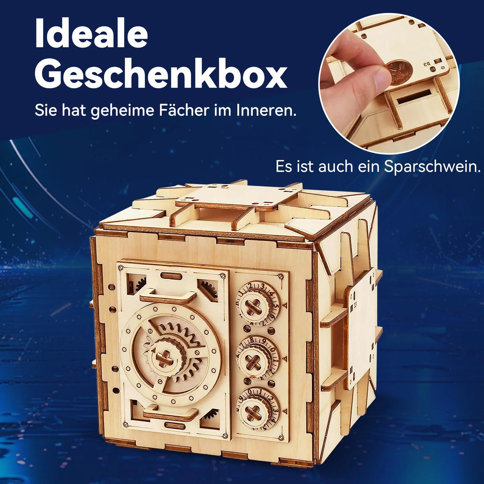 ACESOME Cluebox drewniane puzzle 3D, otwieranie/zamykanie hasła, pudełko z puzzlami, drewniane pudełko dla dorosłych, skarbonka, pudełko na puzzle i prezent, 12 cm