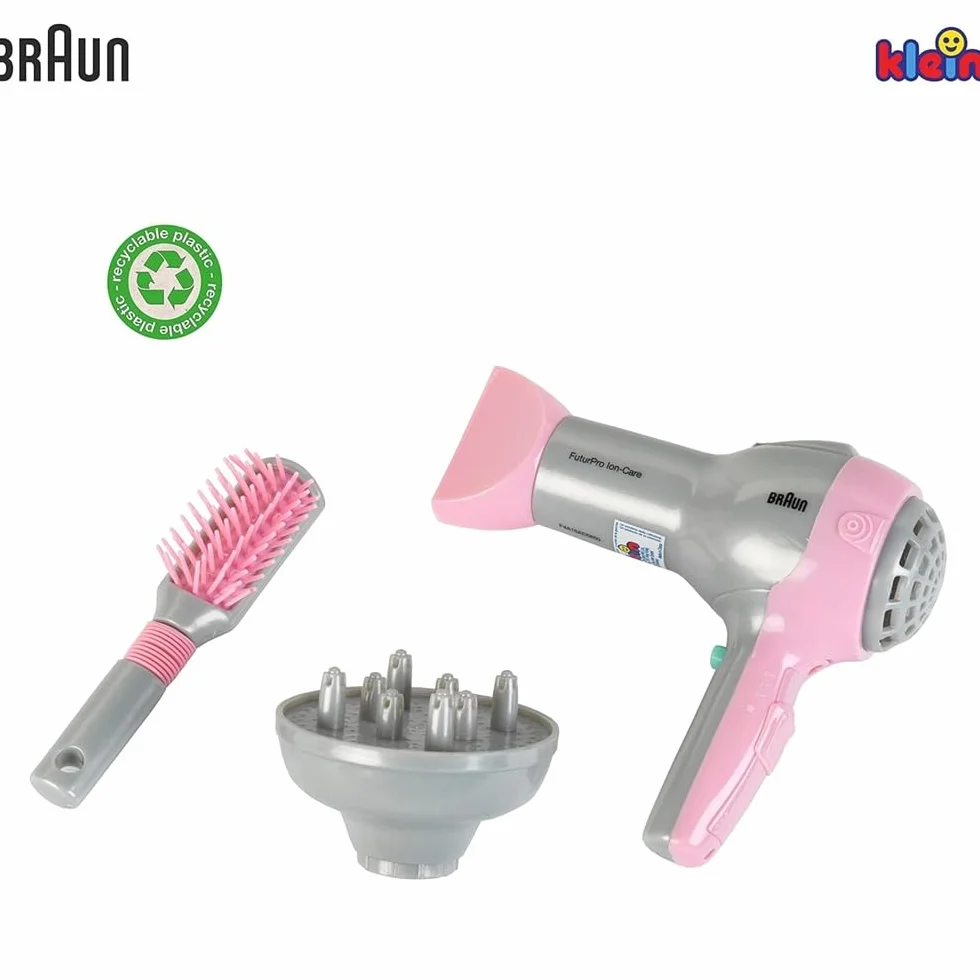 Theo Klein 5850 Braun Hair Dryer I Children's Hair Dryer Incl Brush and Diffuser Attachment I Toys for Children Aged 3 and over
