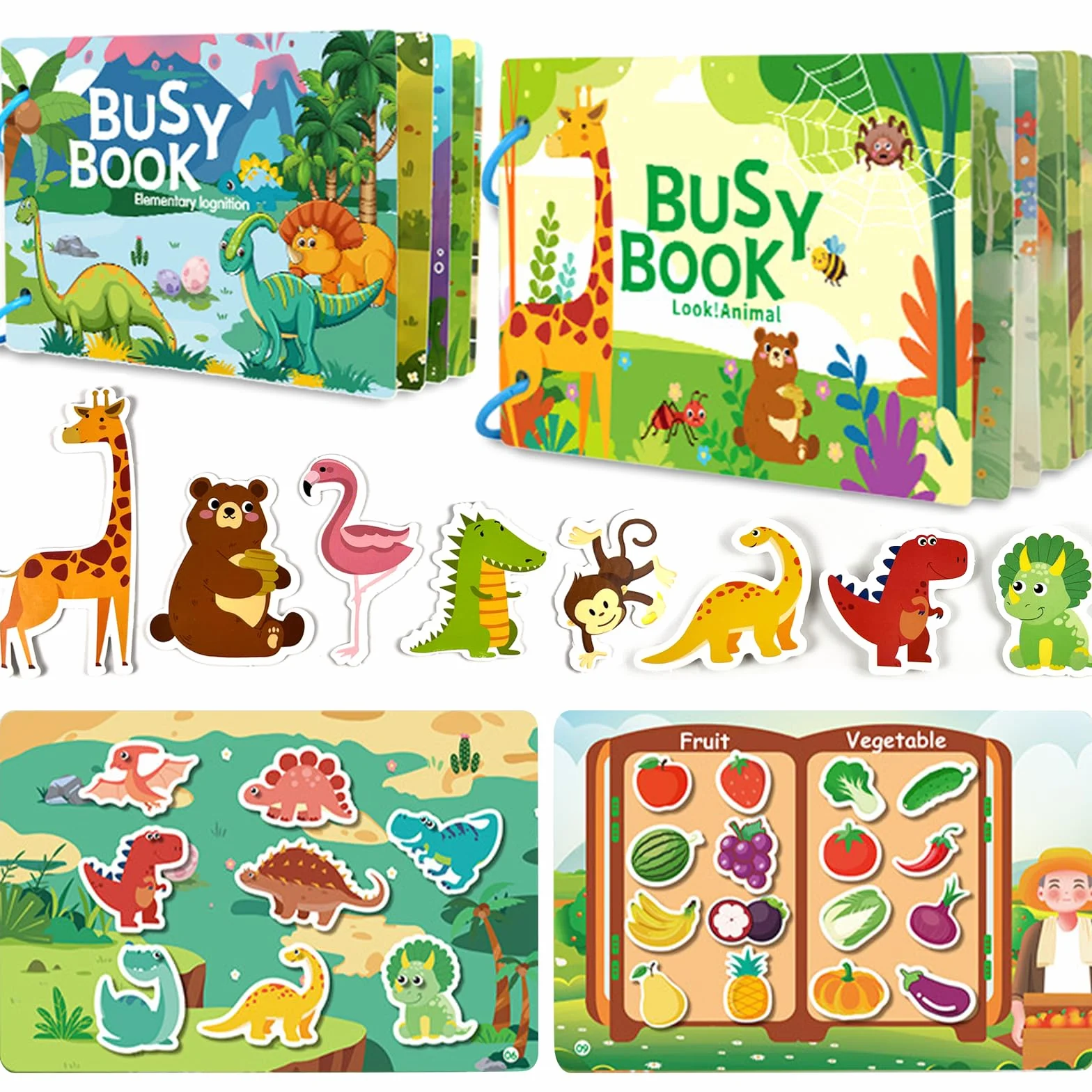 Montessori książka z ćwiczeniami dla małych dzieci, książka do nauki ze zwierzętami i dinozaurami, pojazdy, owoce i warzywa, puzzle i gry, 1-2 lata