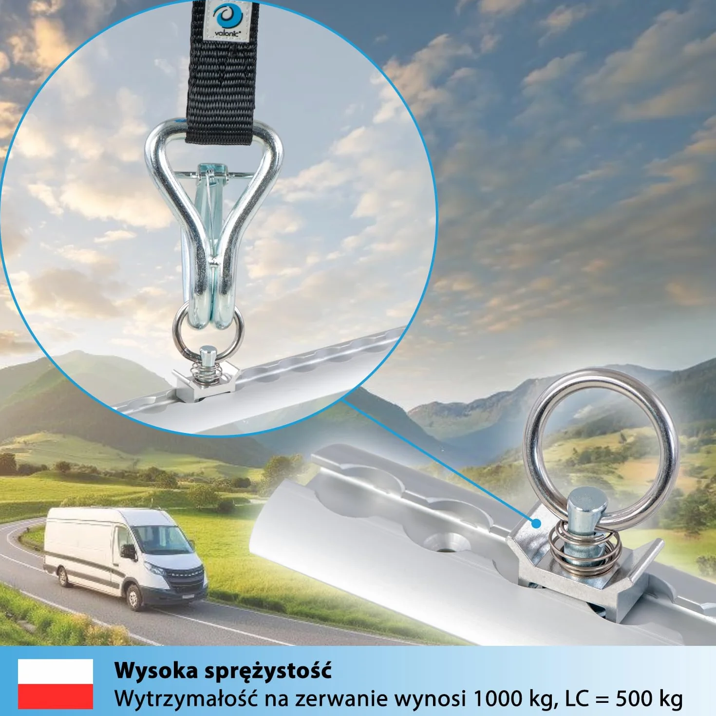 valonic GECKO - 8x mocowanie do szyny lotniczej, 1000 daN, ucha mocujące do systemu szynowego, adapter do szyny mocującej, akcesoria do samochodów dostawczych, bagażnik, szyna mocująca