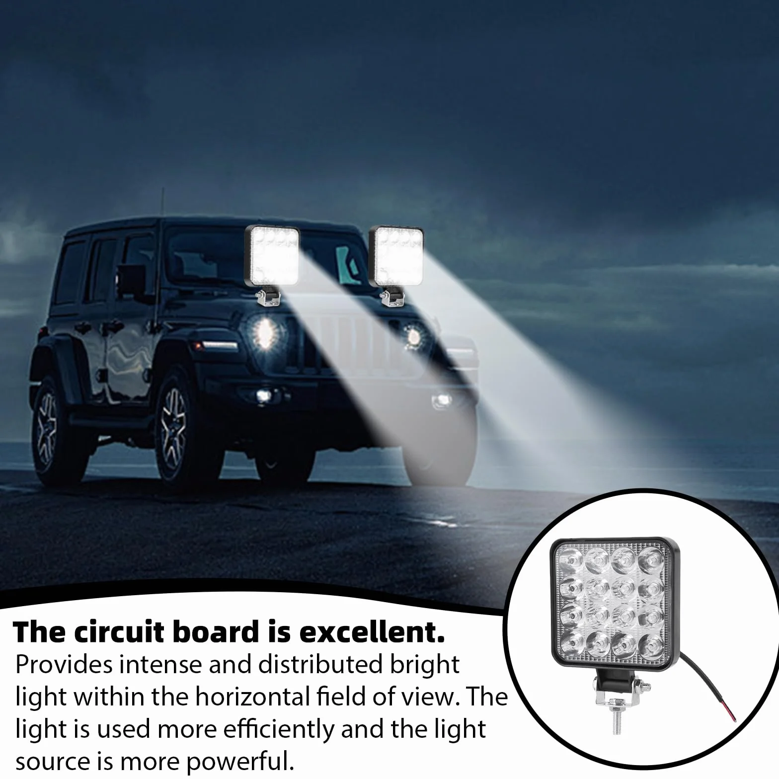6 Sztuk Reflektorów Roboczych LED: 48 W, Kwadratowe, Offroad, Dodatkowy 12 V, 1200 lm, IP65, Do Koparek, Traktorów