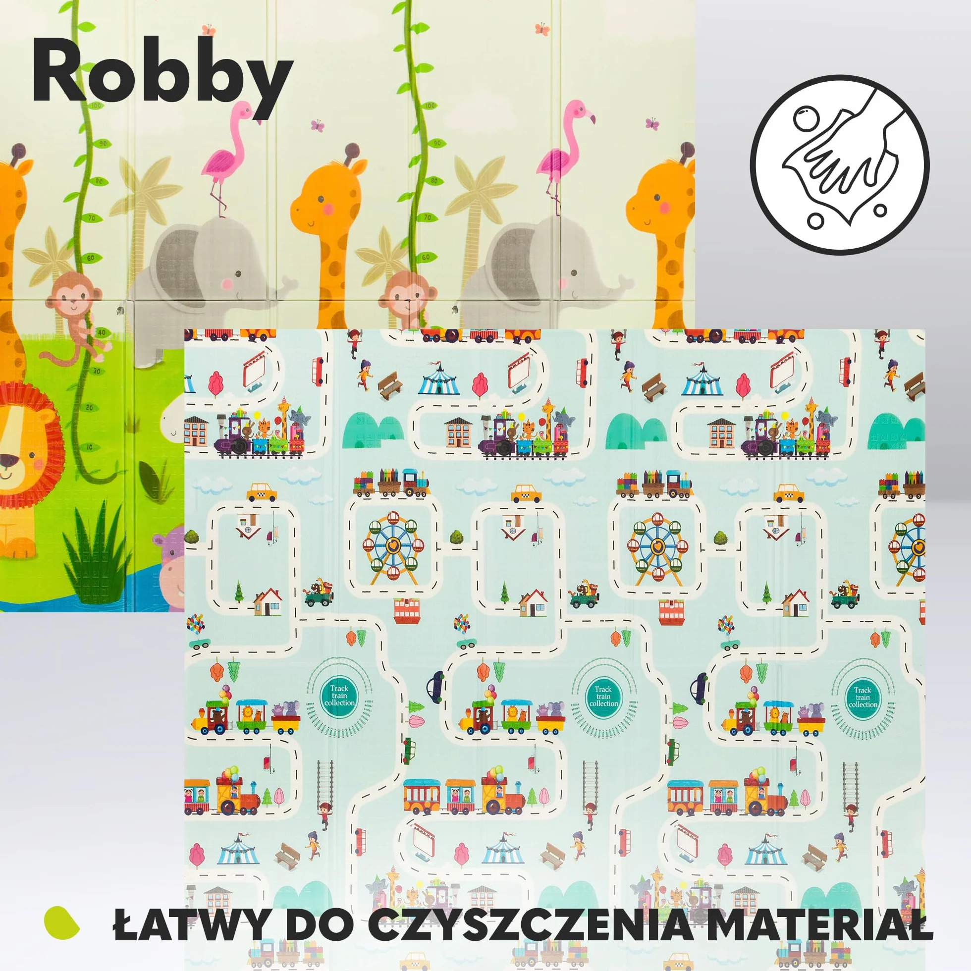 LIONELO Duża mata edukacyjna Robby do zabawy dla dzieci, mata do zabawy, składana, dwustronna, o wymiarach 200 x 180 cm, lekka i wodoodporna, przyjazna dla środowiska materiał XPE