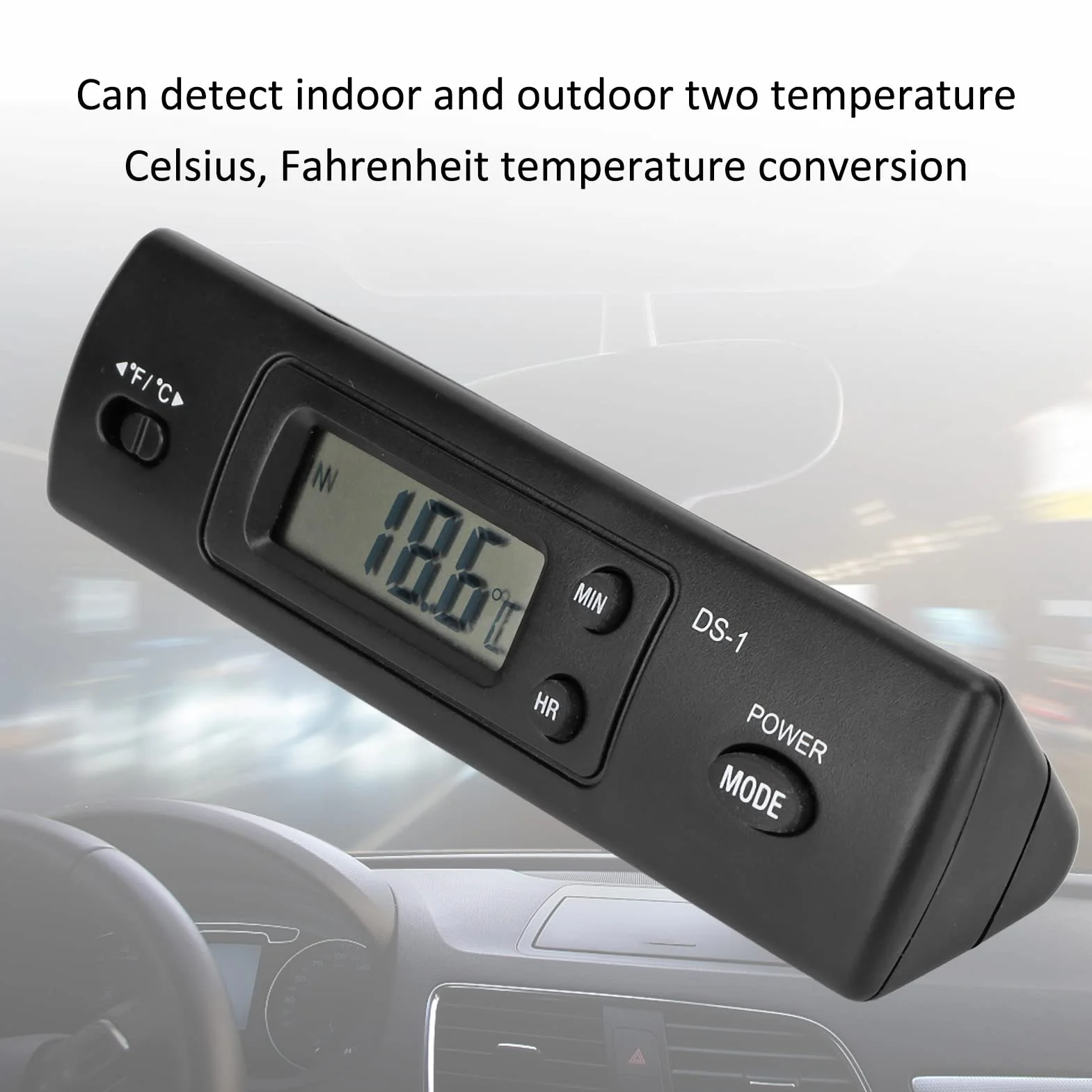 Termometr Samochodowy, Elektroniczny Zegar Samochodowy Podwójna Sonda Temperatura Wewnętrzna i Zewnętrzna Zegar Cyfrowy Wielofunkcyjny Wysoka Dokładność dla Pojazdu