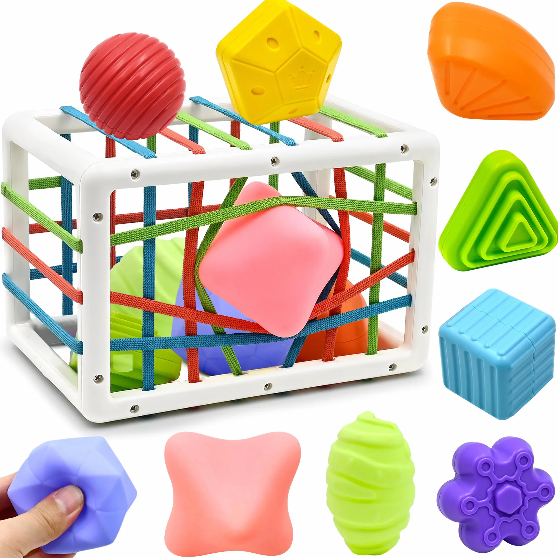 Zabawki Montessori dla 1-rocznych,Baby Brain Sensory Colorful Shape Sorters Cube & 3 miękkie silikonowe kulki do wczesnej edukacji Zabawki rozwijające zdolności motoryczne dla maluchów 12 24 miesięcy
