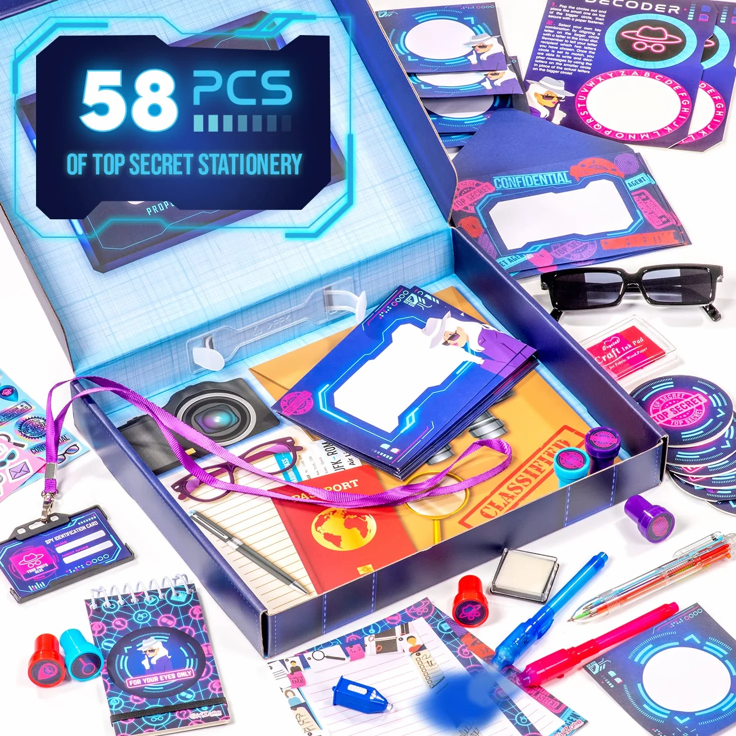GirlZone Ultimate Secret Agent, zestaw do pisania, ekscytujący zestaw szpiegowski i zabawny zestaw artykułów piśmienniczych z zabawką, papierem papierniczym i kopertami dla dzieci szpiegowskich