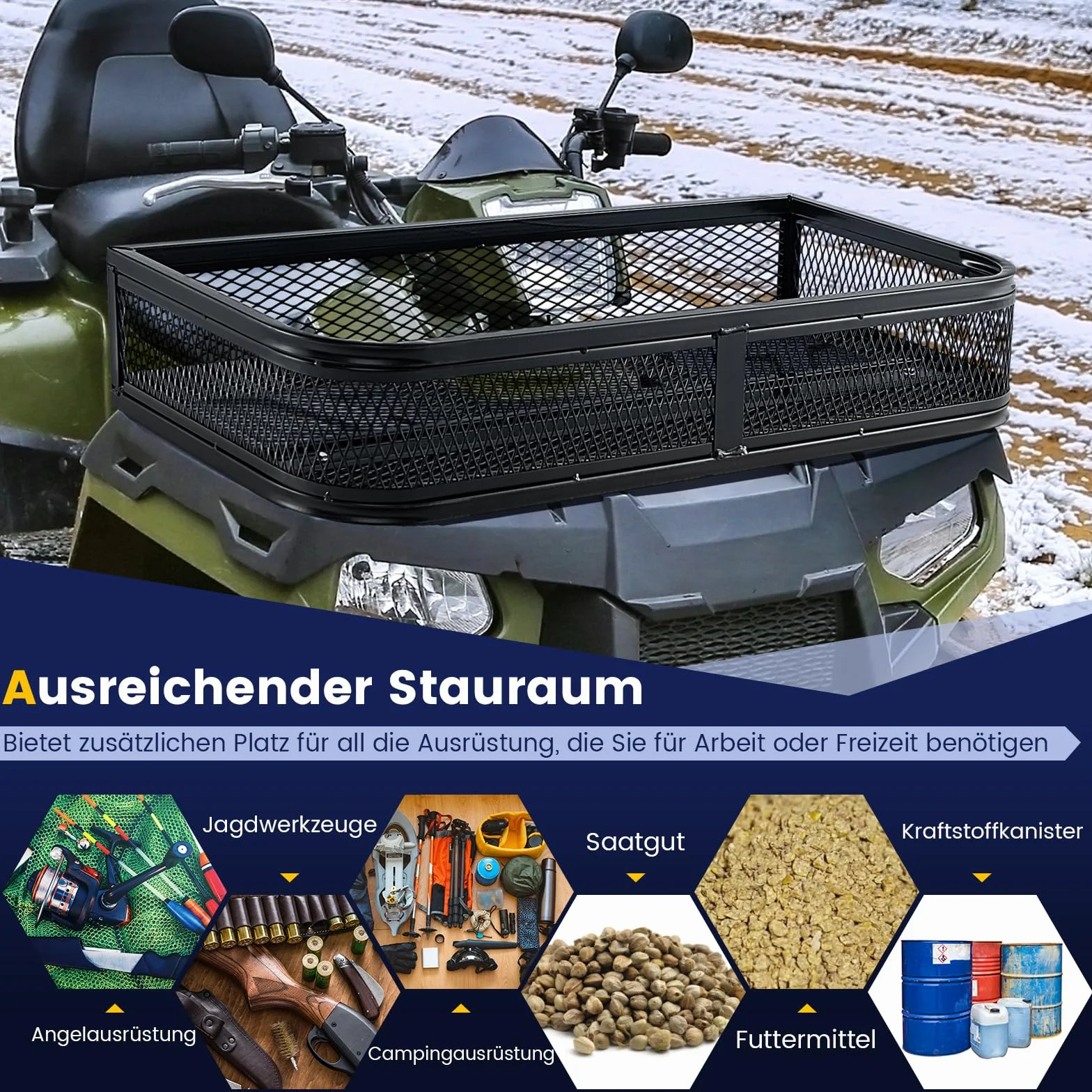 COSTWAY ATV, kosz na bagażnik przedni, kosz na bagażnik, ATV/UTV, przechowywanie akcesoriów, 92 x 44 x 16,5 cm