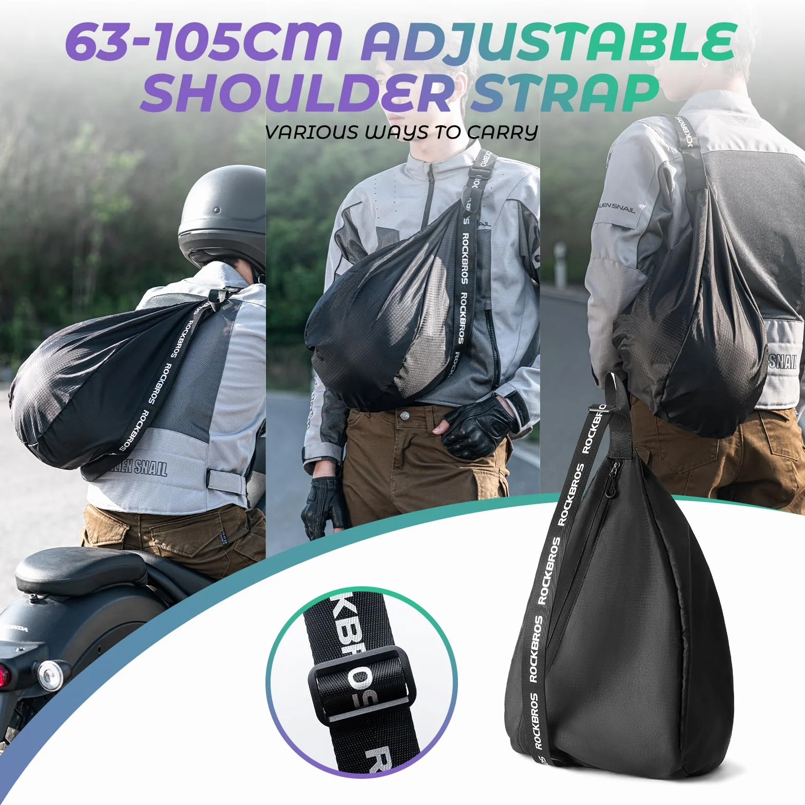 ROCKBROS Torba na Kask Motocyklowy 6-7L/15L Plecak na Hełm z Regulowanym Paskiem na Ramię 63-105cm Odblaskowa Przenośna Torba na Hełm Motocyklowy Kask Rowerowy Kask do Koszykówki