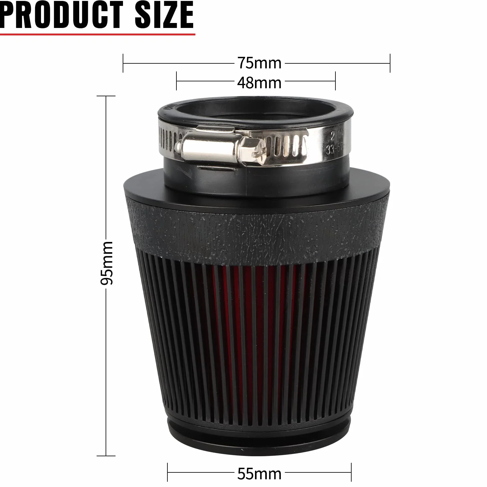 NIBBI 48mm Filtr Powietrza do Motocykla,Motocyklowe Filtry Powietrza Okrągły Stożkowy Pasuje do Motocyklowe Dirt Pit Bike Scooters ATV Quad Go Kart CZARNY
