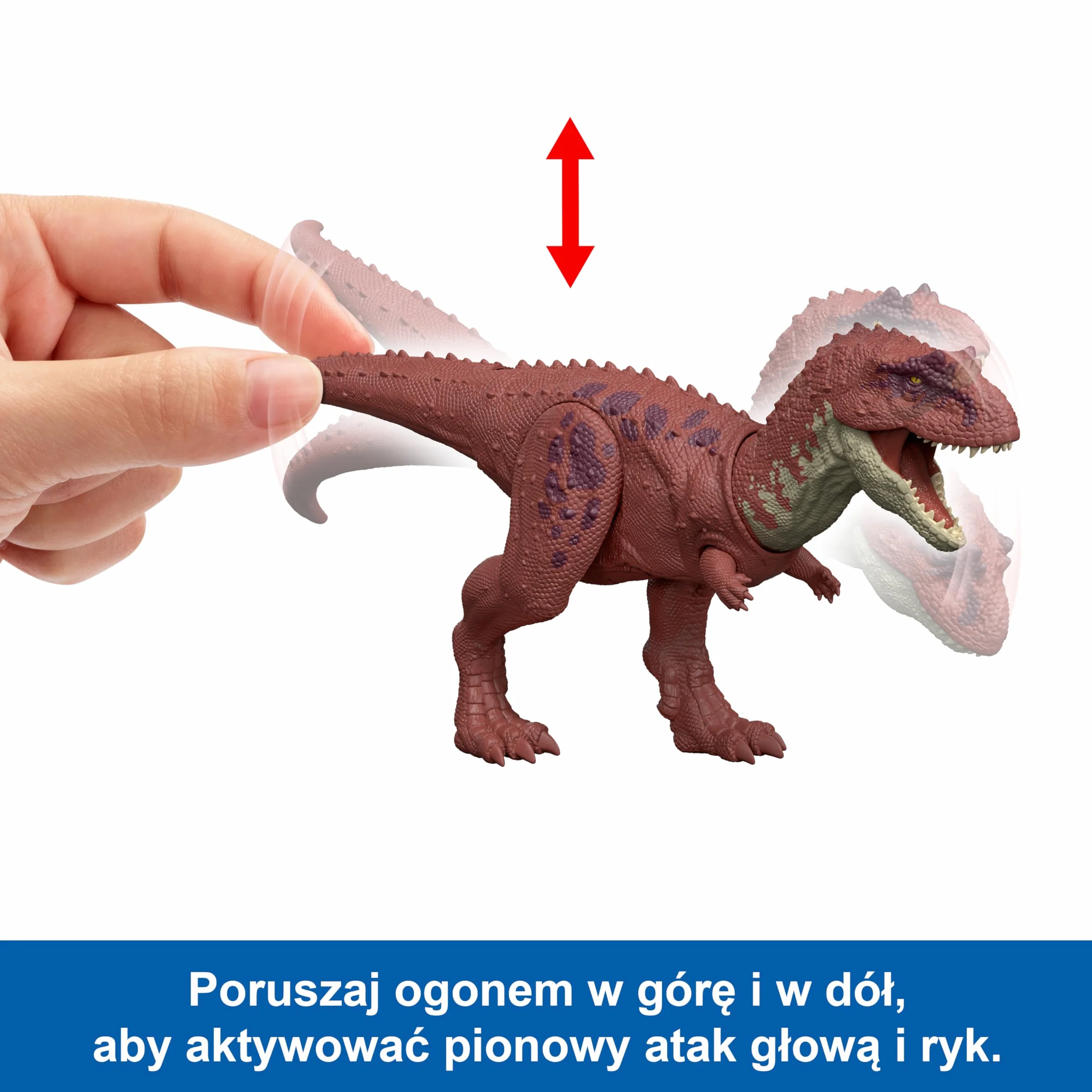Mattel Jurassic World Rebirth Odrodzenie Aukazaur Ryczący dinozaur Figurka dinozaura z wielokierunkowym atakiem paszczą i dźwiękiem, do ustawiania w różnych pozach, zabawka dinozaur dla dzieci, JGB88