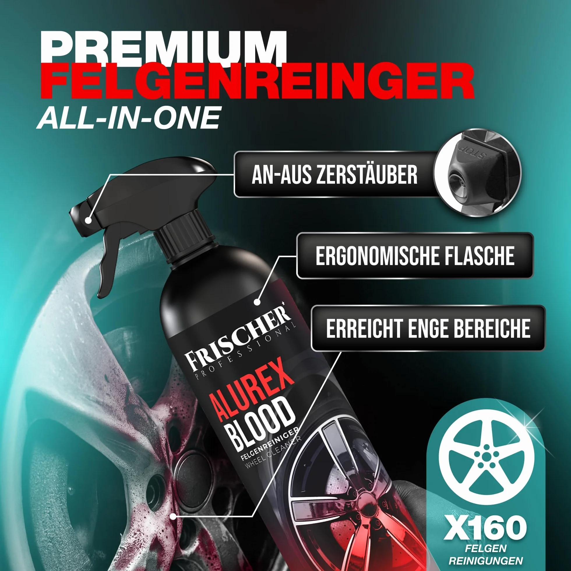 FRISCHER PROFESSIONAL1000 ml środek do czyszczenia felg do wszystkich felg ych ze szczotką do skutecznej pielęgnacji felg sam