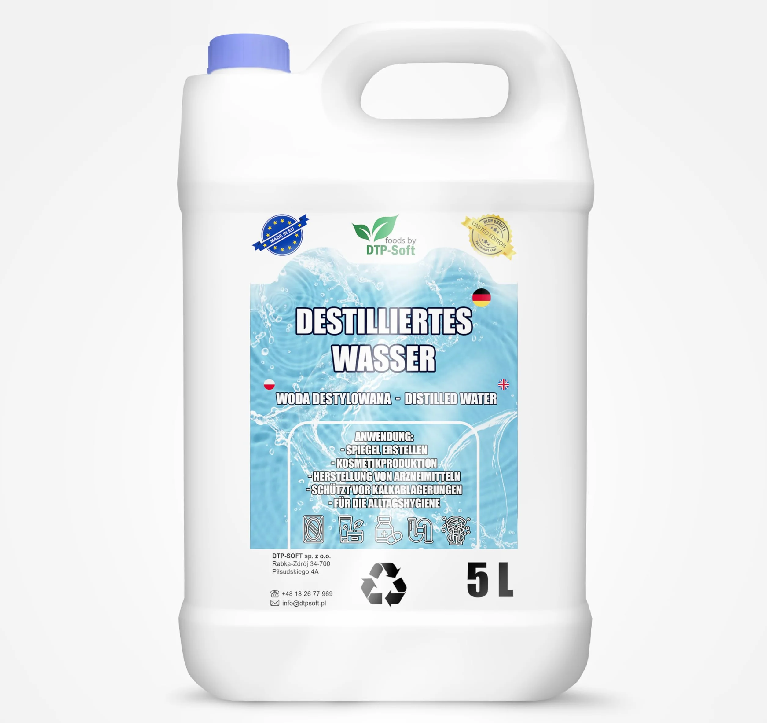 20 litrów wody destylowanej, 100% czystej | woda demineralizowana 4 x 5 l – woda destylowana nadaje się do żelazek, nawilżaczy powietrza, baterii i wielu innych