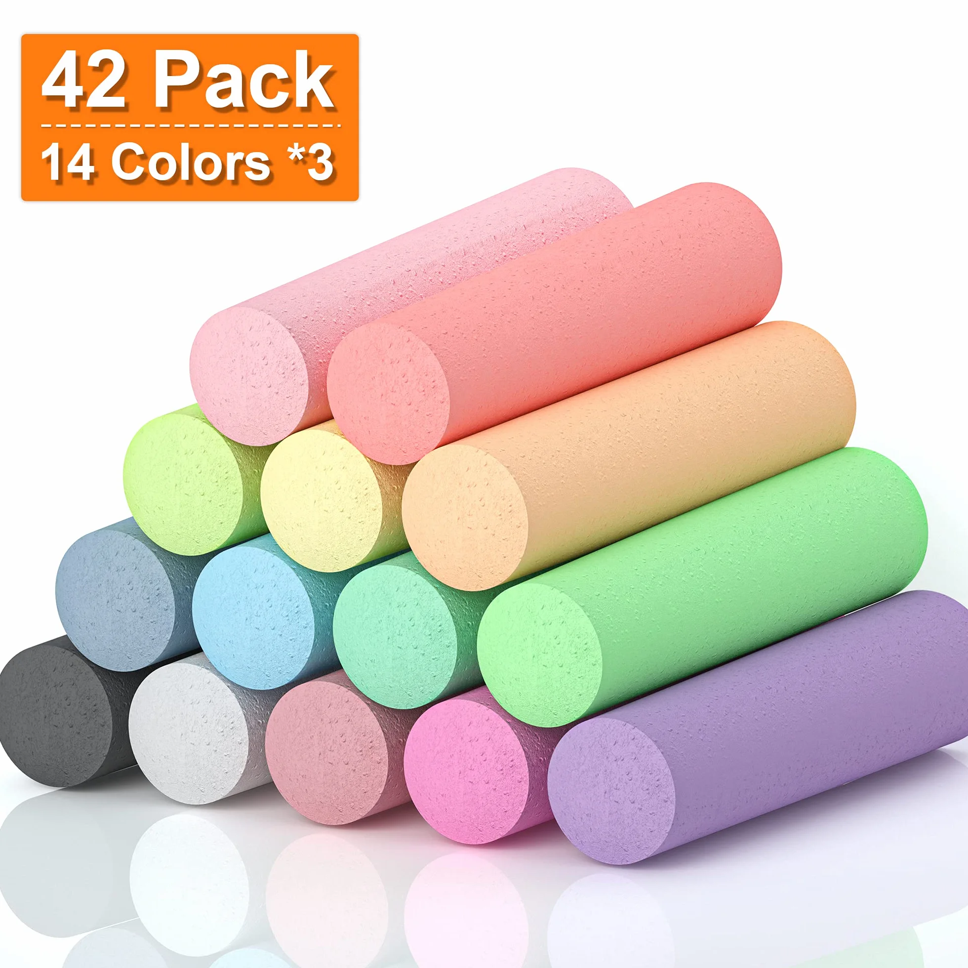 feela Zestaw 42 kredek Jumbo dla dzieci, 14 kolorowych kredek chodnikowych dla dzieci, małych dzieci, zestaw kred do malowania na chodniku, szkolnej tablicy kredowej, tablicy, ulicy, placu zabaw
