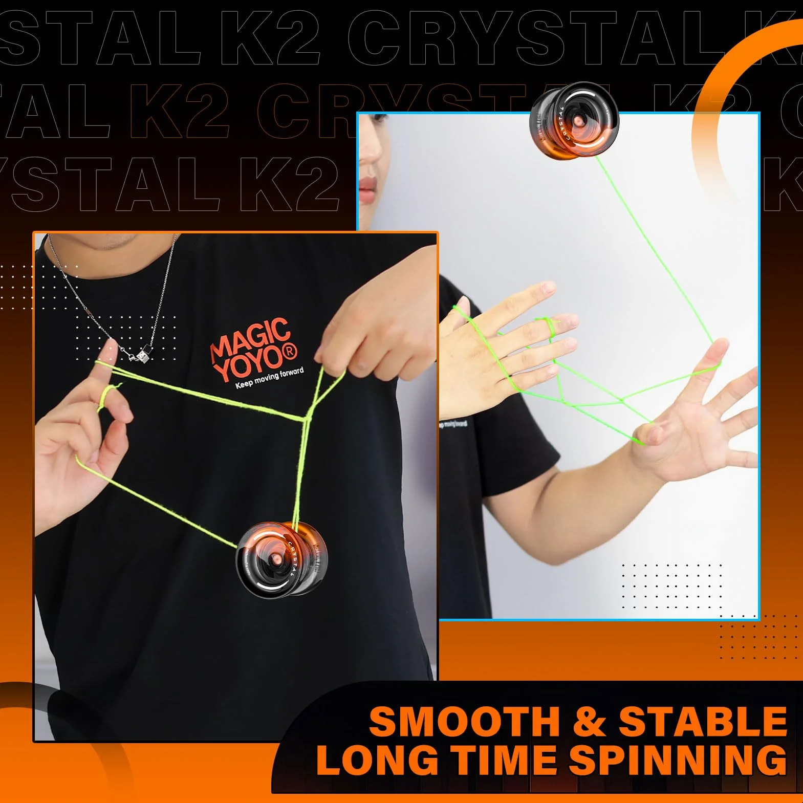 MAGICYOYO Crystal Yoyo K2 Profi JoJo dla dzieci i początkujących, Trick JoJo z bezczynnością i łożyskiem kulkowym, Magic Jo Jo do responsywnego i nieresponsywnego, z 12 sznurkami, walizką, akcesoriami