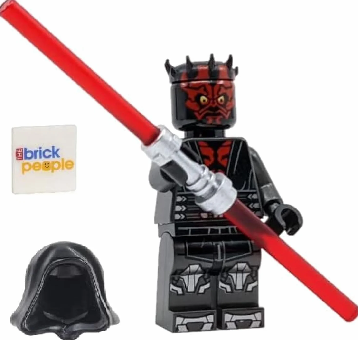 LEGO Star Wars: Darth Maul Minifigure with Metallic Silver Armor, Hood, Cape and Dual Lightsaber